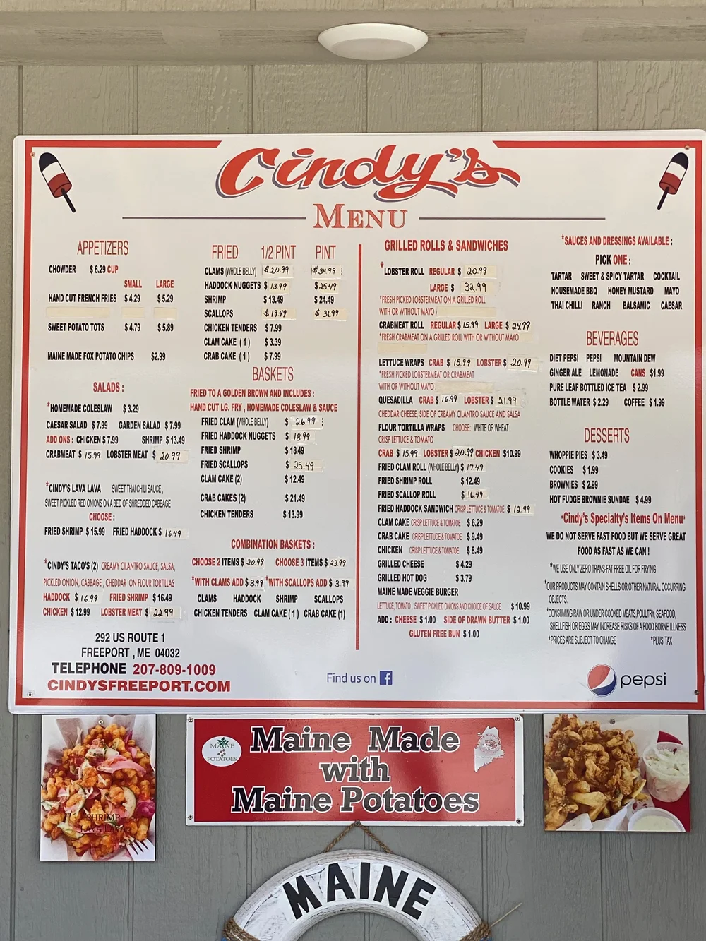 Cindy's menu 
