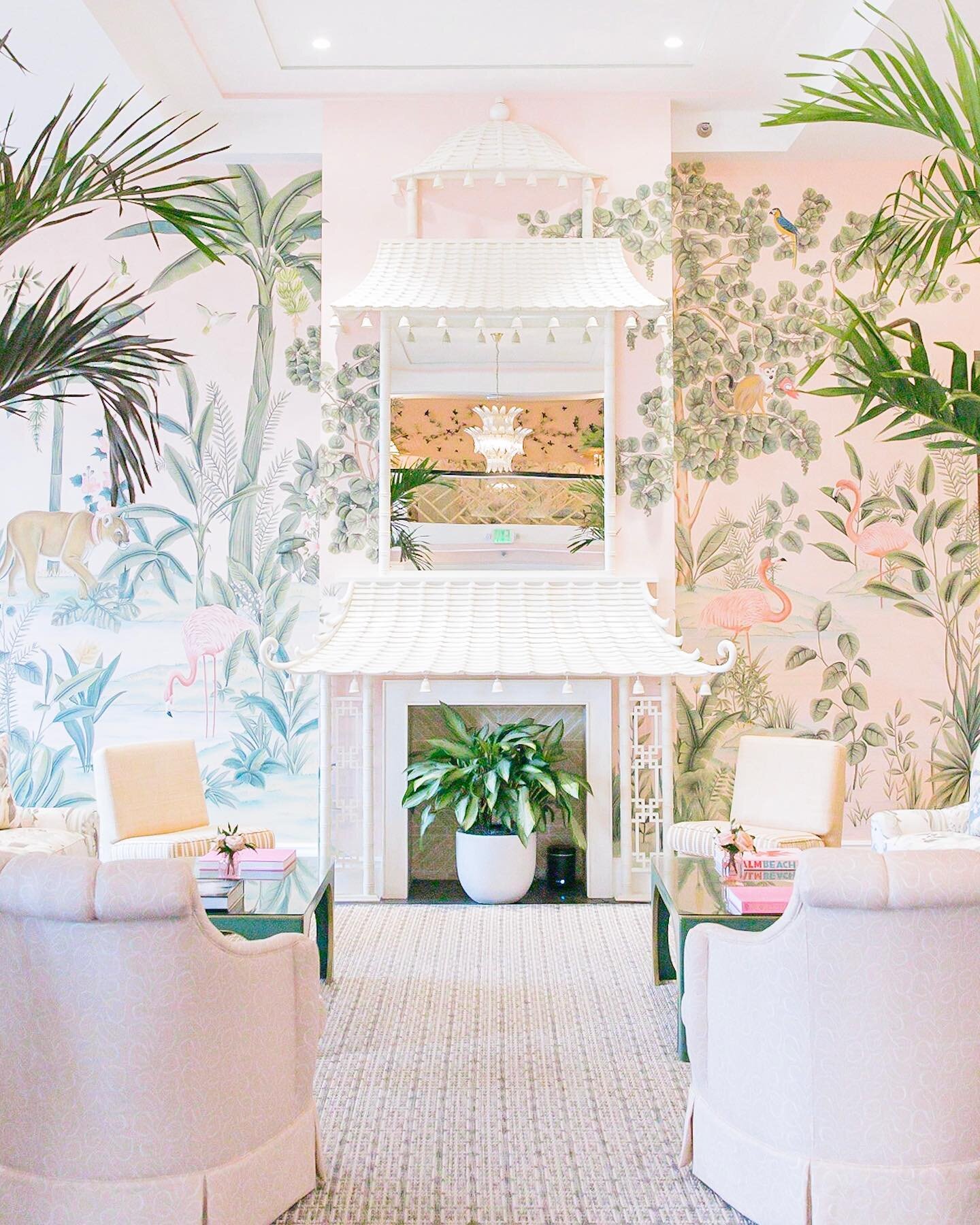 pink paradise @thecolonypalmbeach 🌸 the @degournay wallpaper, the fresh palms, and the abundance of PINK brings this iconic space to life and always puts a smile on my face 💕