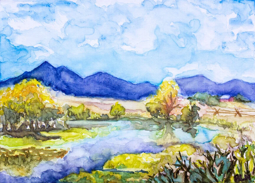 Autumn Mountainscape, watercolor