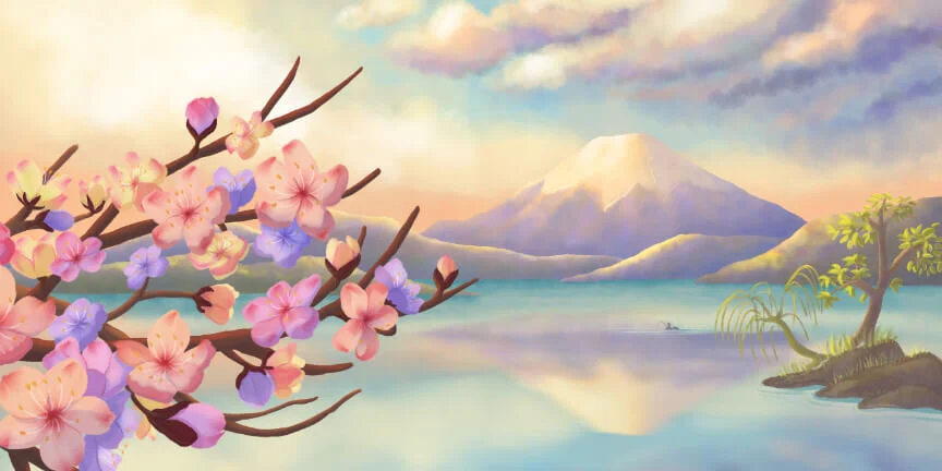 Cherry Blossoms and Mt. Fuji, digital, commissioned
