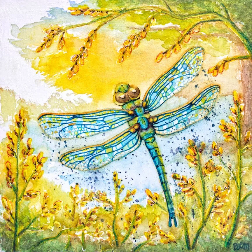 Dragonfly Dream, mixed media watercolor