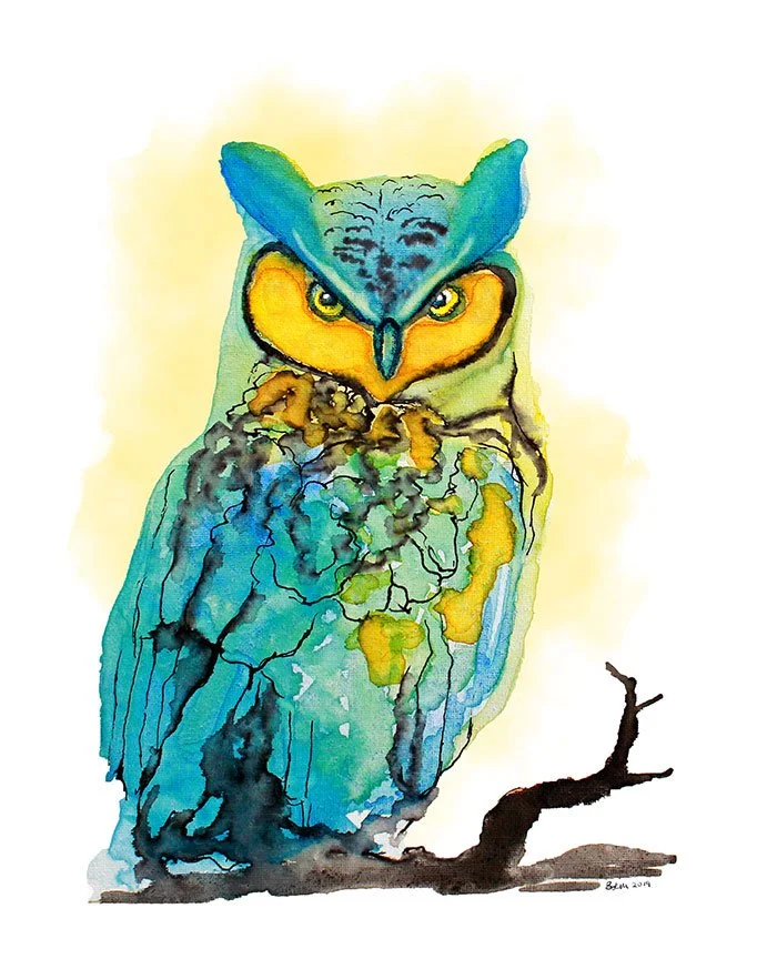 Dreamy Owl, mixed media