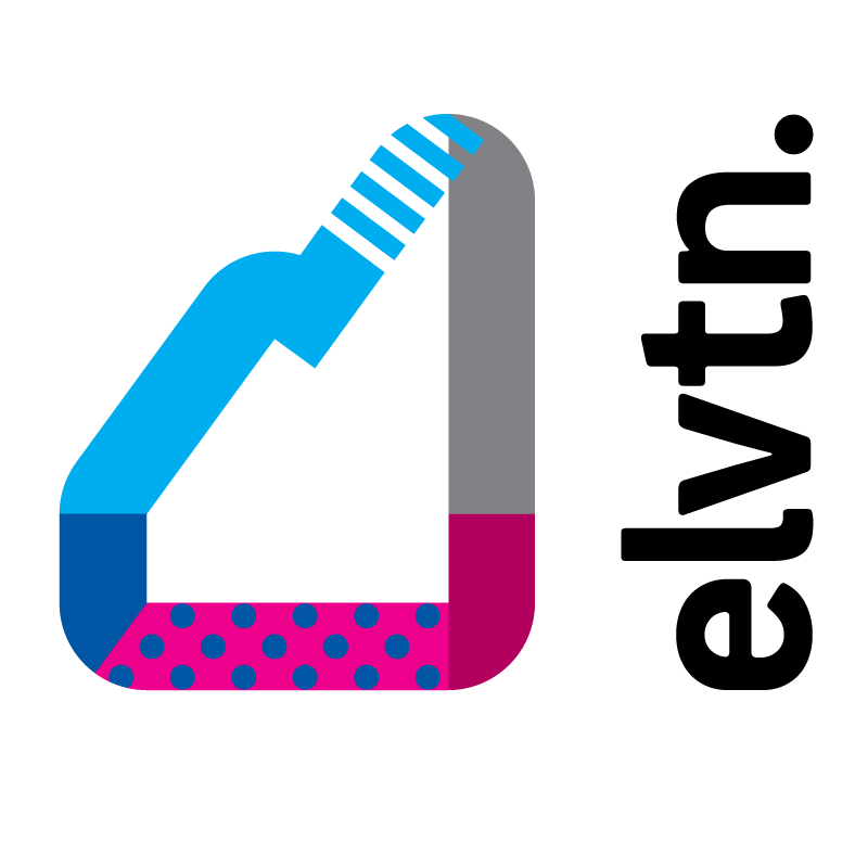 An abstract graphic design of a square divided into four colored sections, with a soccer ball pattern in the bottom left section and a gray segment in the top right.