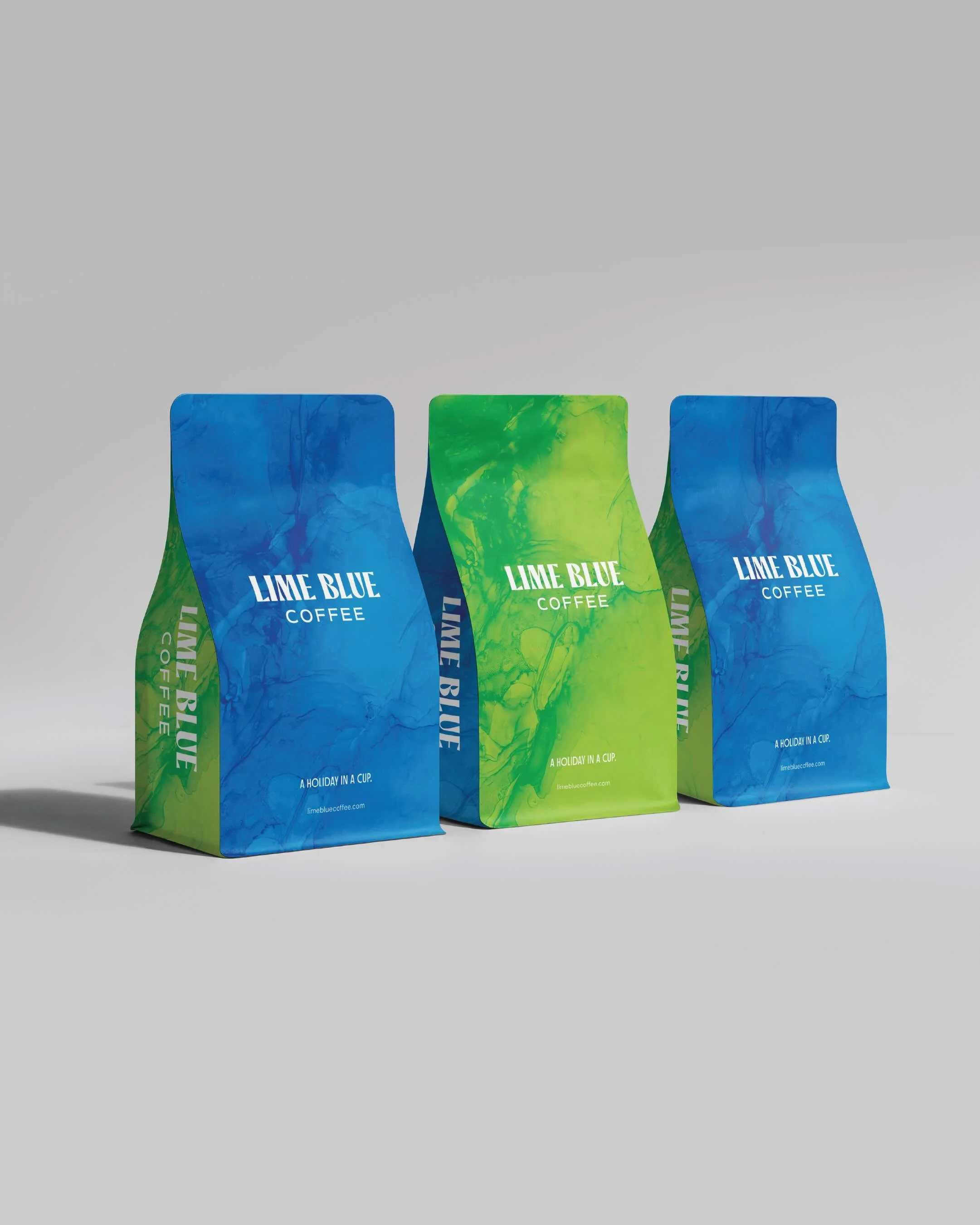 Revised branding for Lime Blue Coffee alongside a simplified packaging and label system. It&rsquo;s built to adapt across their full specialty blend offering. One core bag structure driven by strong colour and clear hierarchy. An identity that feels 