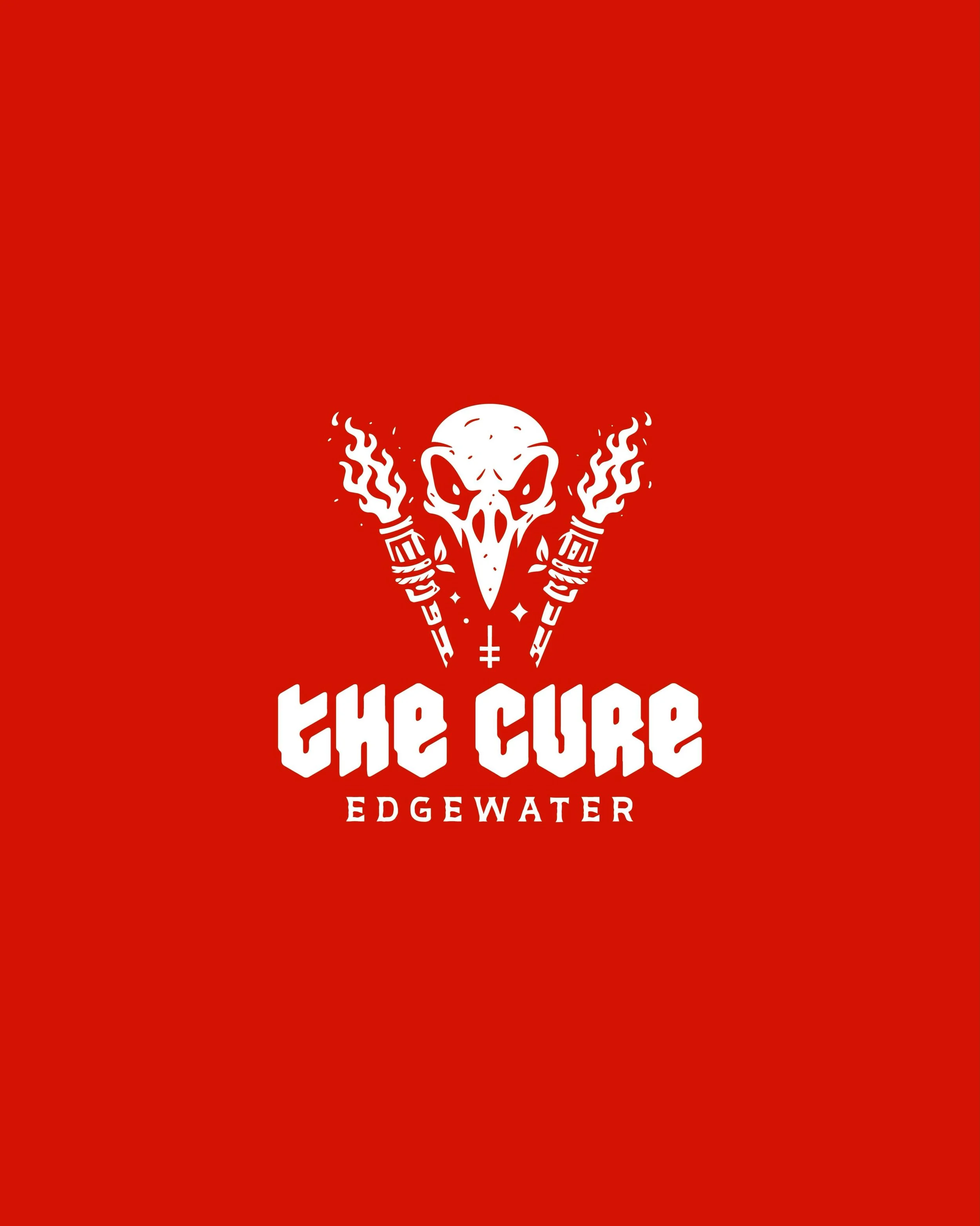 A first look at The Cure Edgewater
A friendly satanic tiki bar built around devils, skulls, tiki mugs, flames and vintage satanic weirdness. Custom logos, icons and illustration designed to run across menus, merch, signage, socials and all the other 