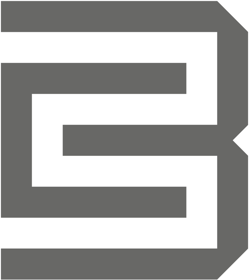 A geometric, maze-like black and white design with sharp, angular lines.