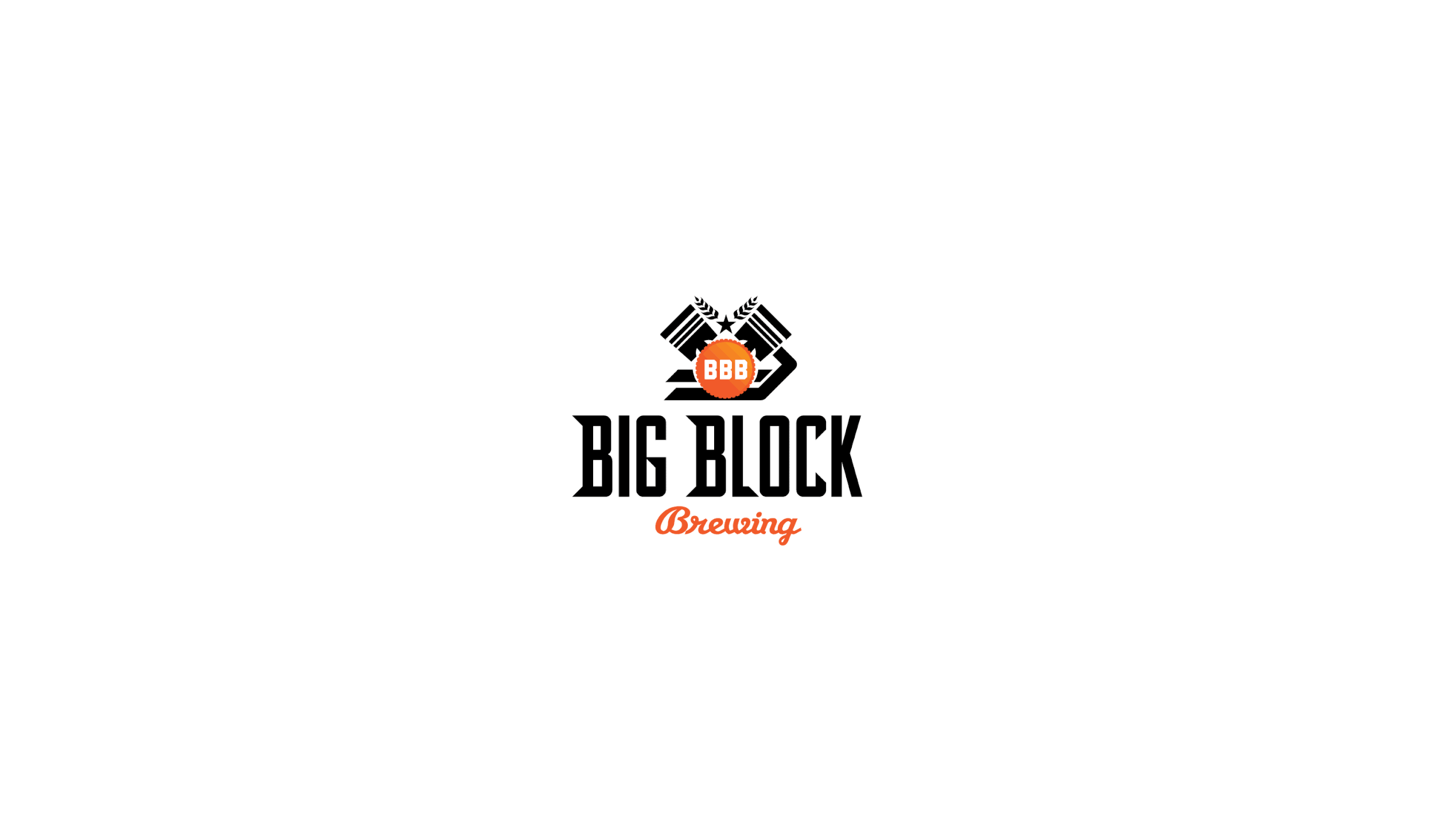 Big Block Brewing logo with black text, orange accents, and a stylized wrench and beer cap design.