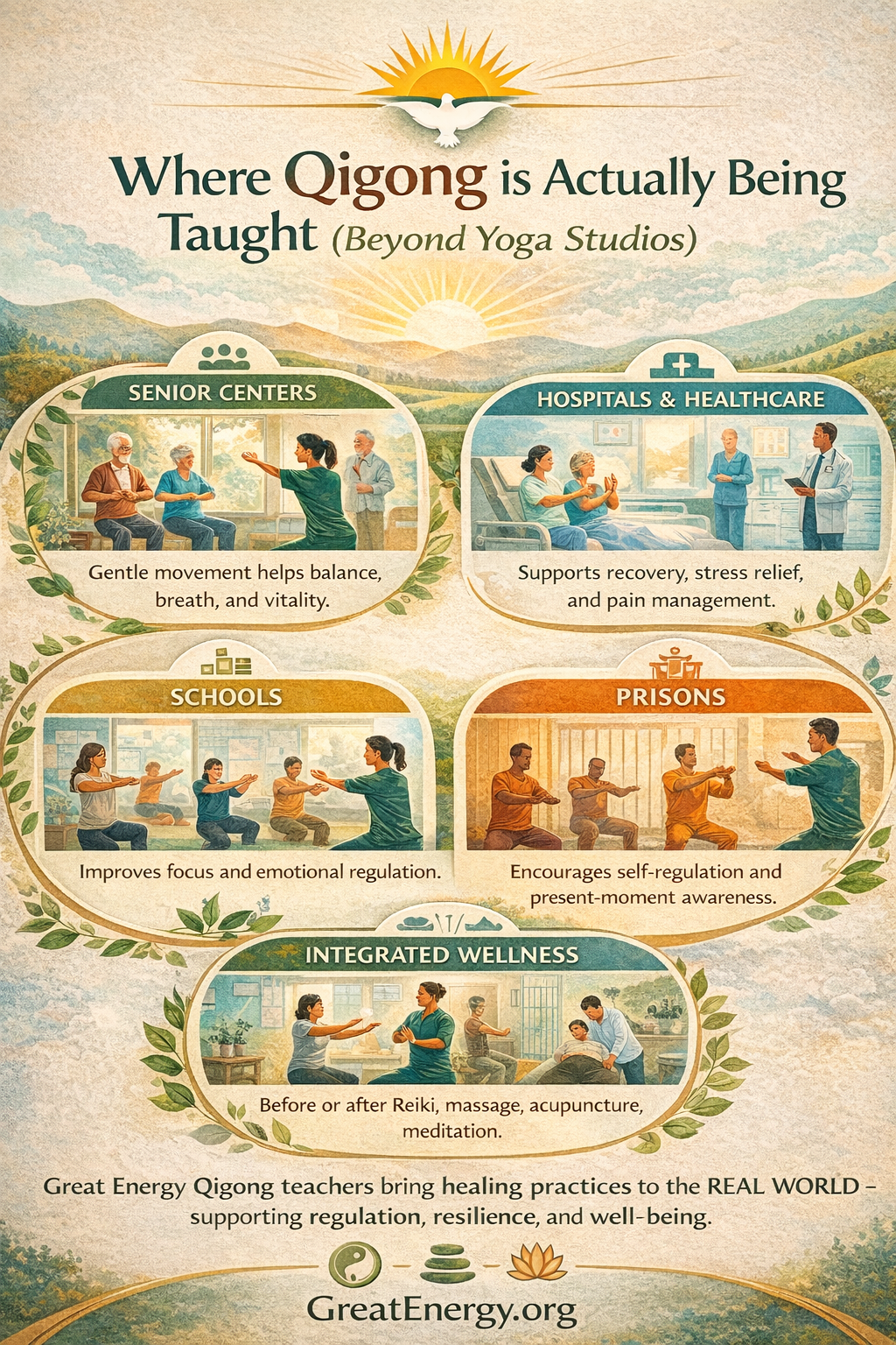 Qigong being taught beyond yoga studios in real-world community and healthcare settings.
