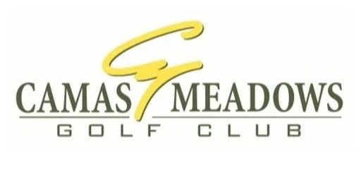 Logo of Camas Meadows Golf Club with stylized yellow 'G' and the club's name