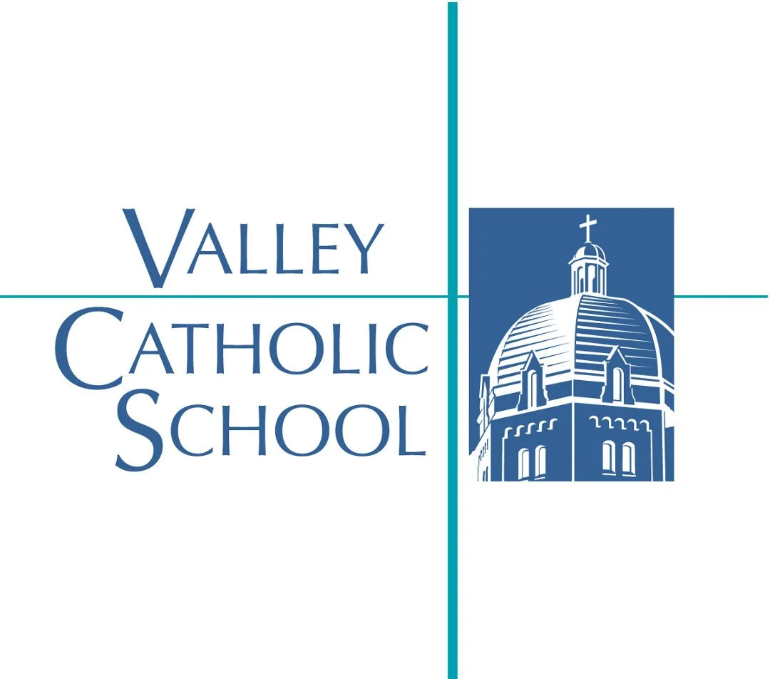 Logo of Valley Catholic School featuring the name and an illustration of a dome with a cross on top.