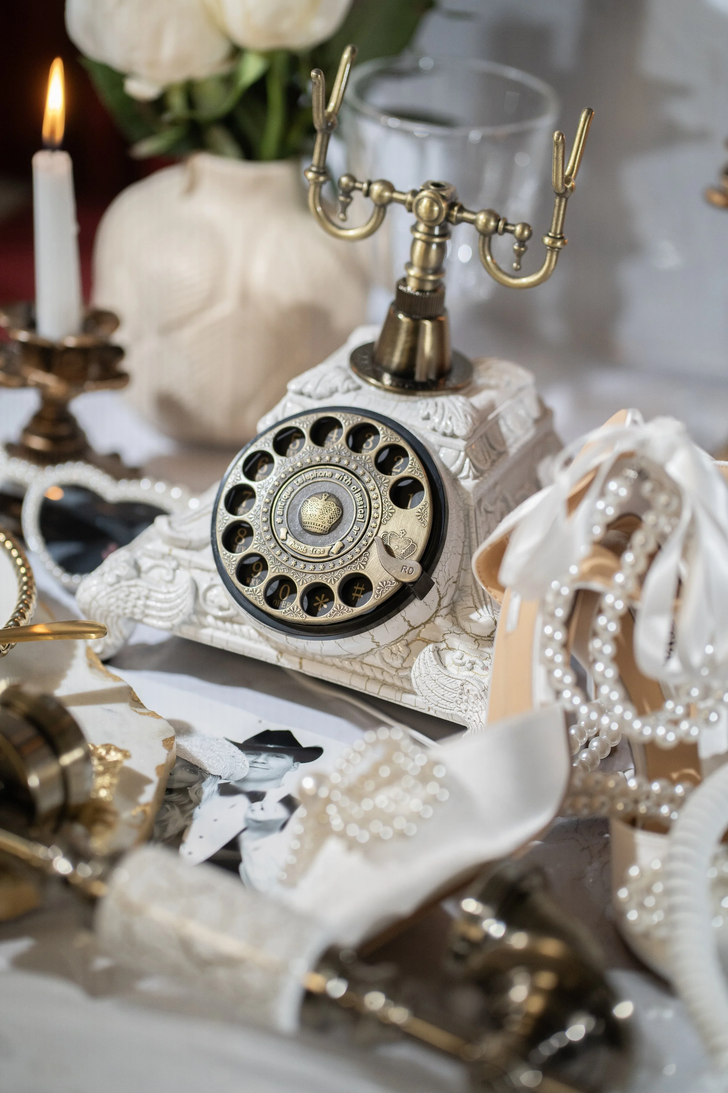 Vintage audio guestbook phone set up at a Portland wedding reception
