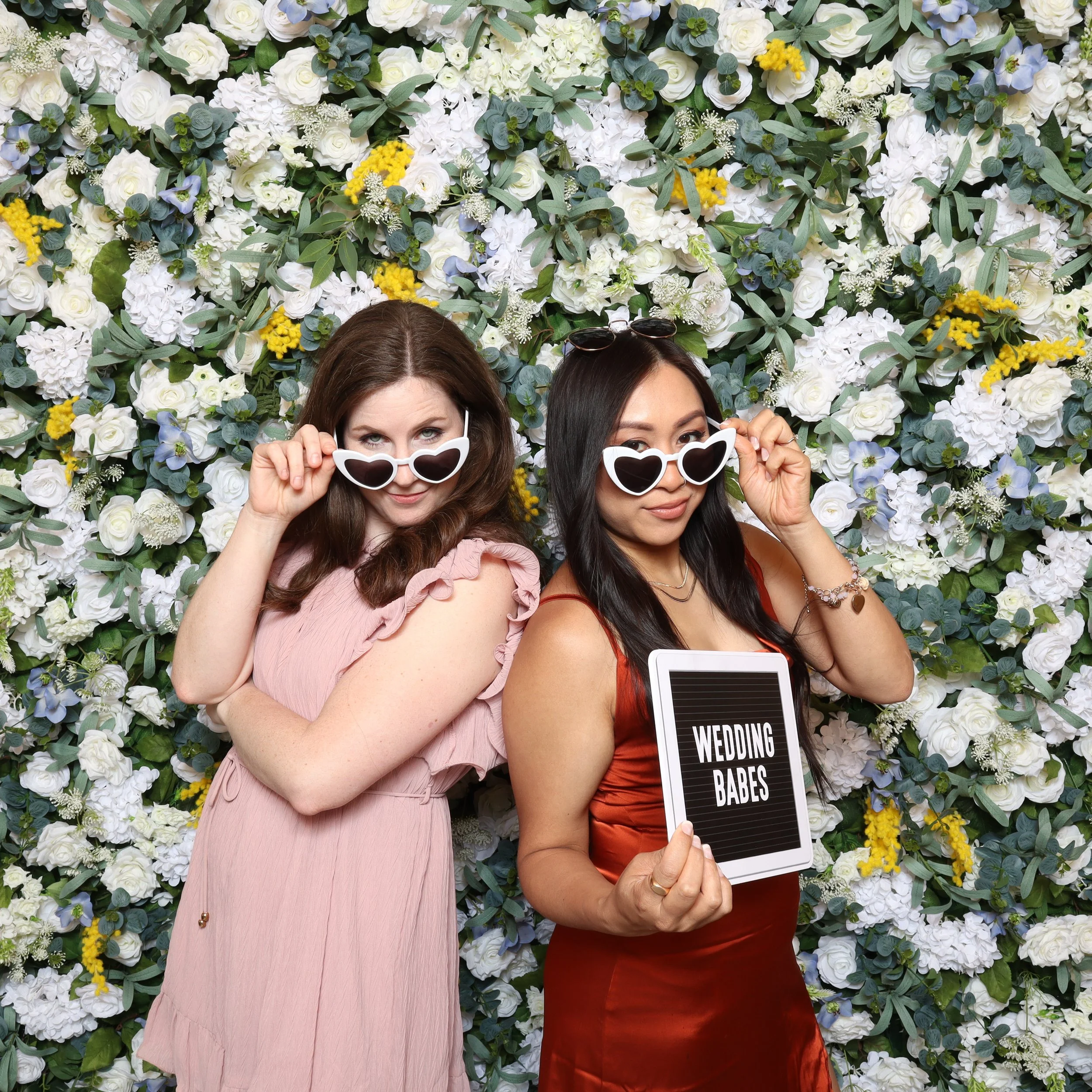 NWRE Photobooth - wedding photobooth photo with props and flower wall