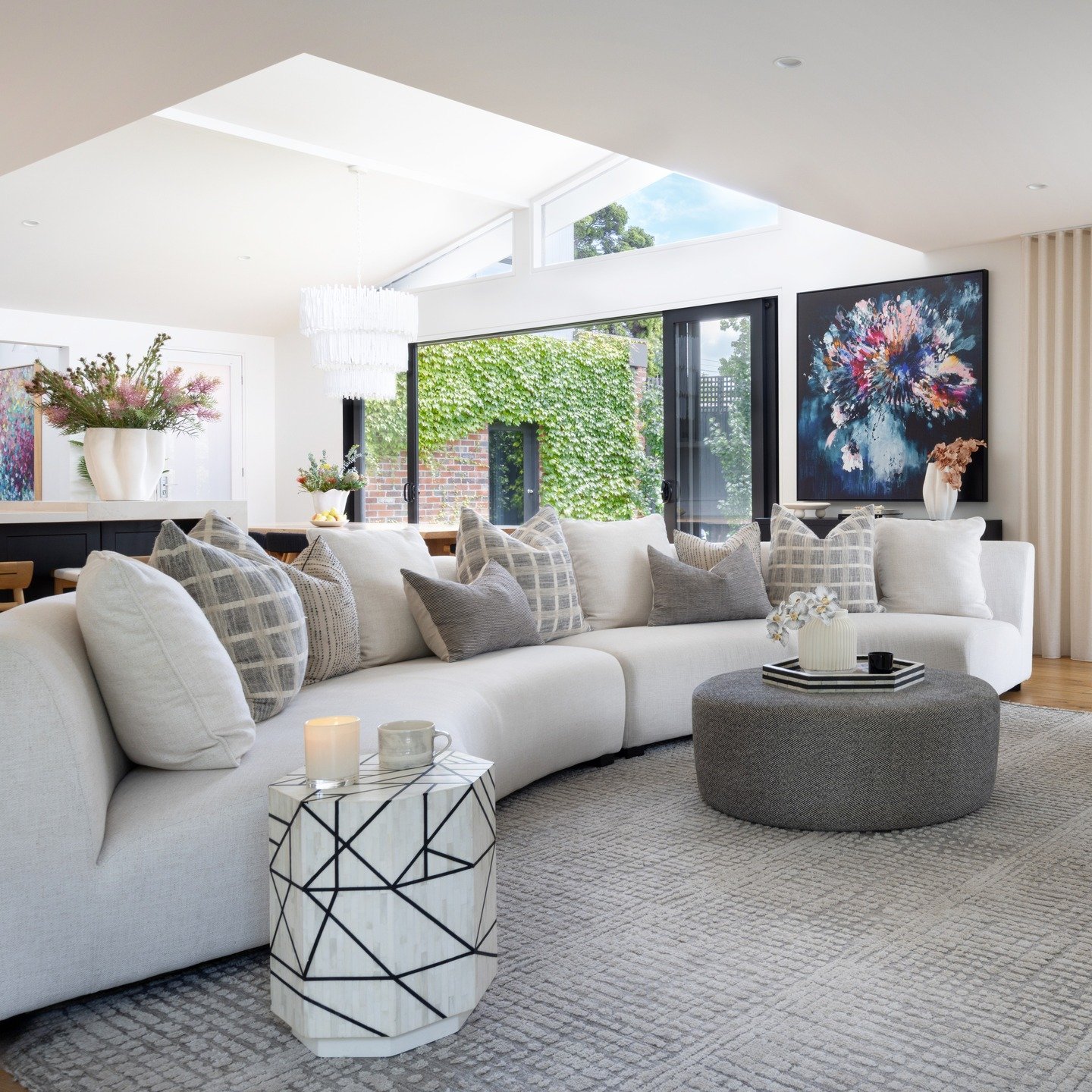 &quot;Sophisticated serenity meets effortless comfort&quot; is how we would describe this space.

The comfort factor was high, with a constant flow of teenagers and friends making good use of the living zones. The curved forms, organic patterns and s