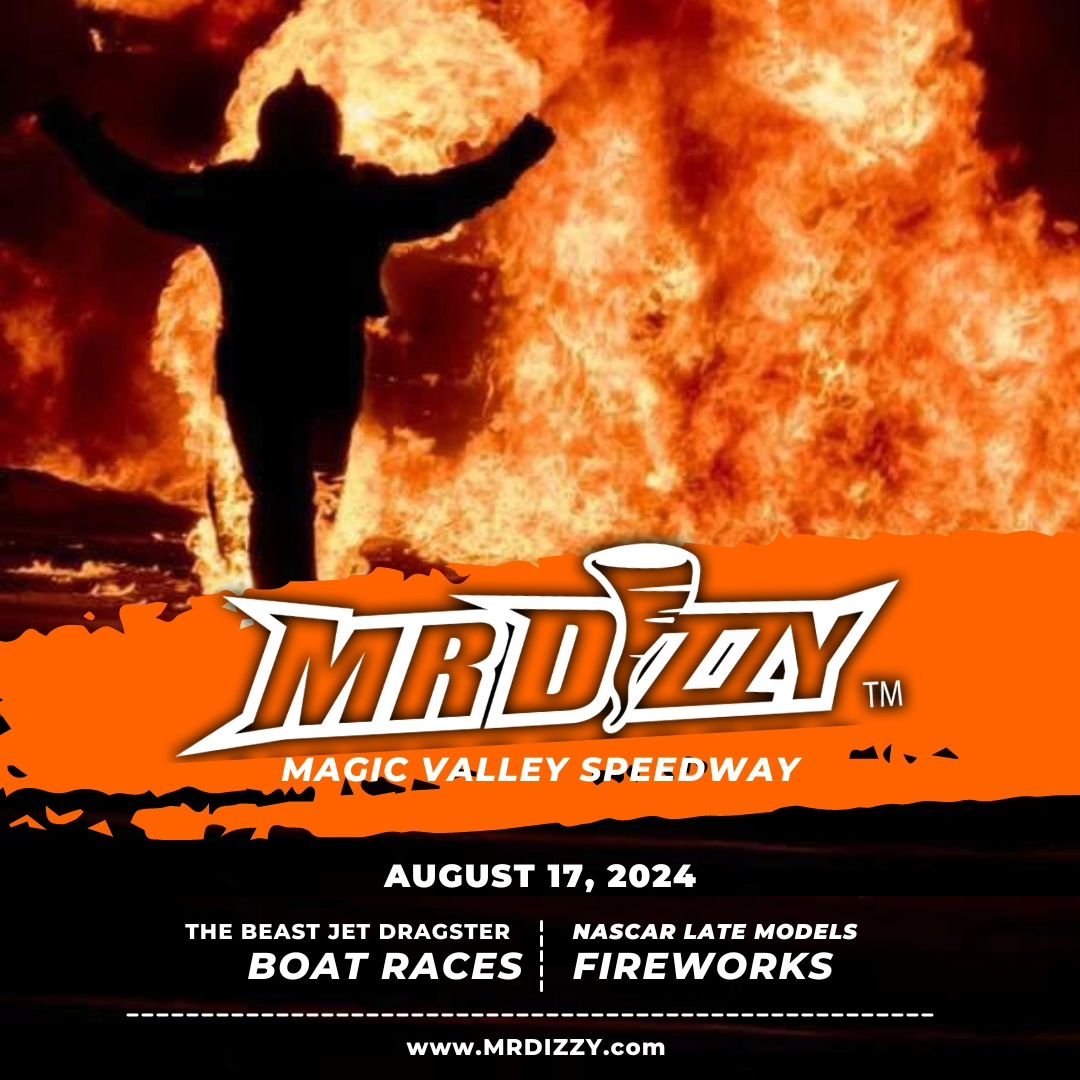 Get ready for breathtaking stunts, high-flying action, and non-stop thrills as #MrDizzy brings his legendary act to the Magic Valley Speedway. Don't miss out on the excitement!

📅 Date: August 17, 2024
🕒 Time: Gates Open @ 5:00pm
📍 Location: Magic
