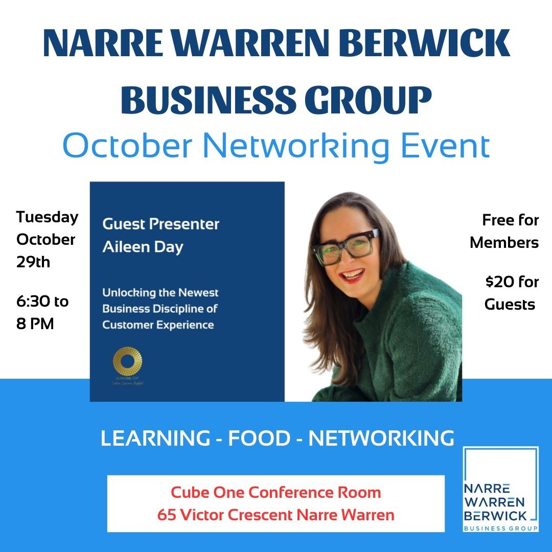 Come join us for our October Networking Event! Hear from Aileen Day from Aileen Day Advisory. Aileen will share her expertise on unlocking the newest business discipline: Customer Experience.
Free for members and only $20 for visitors. For more infor