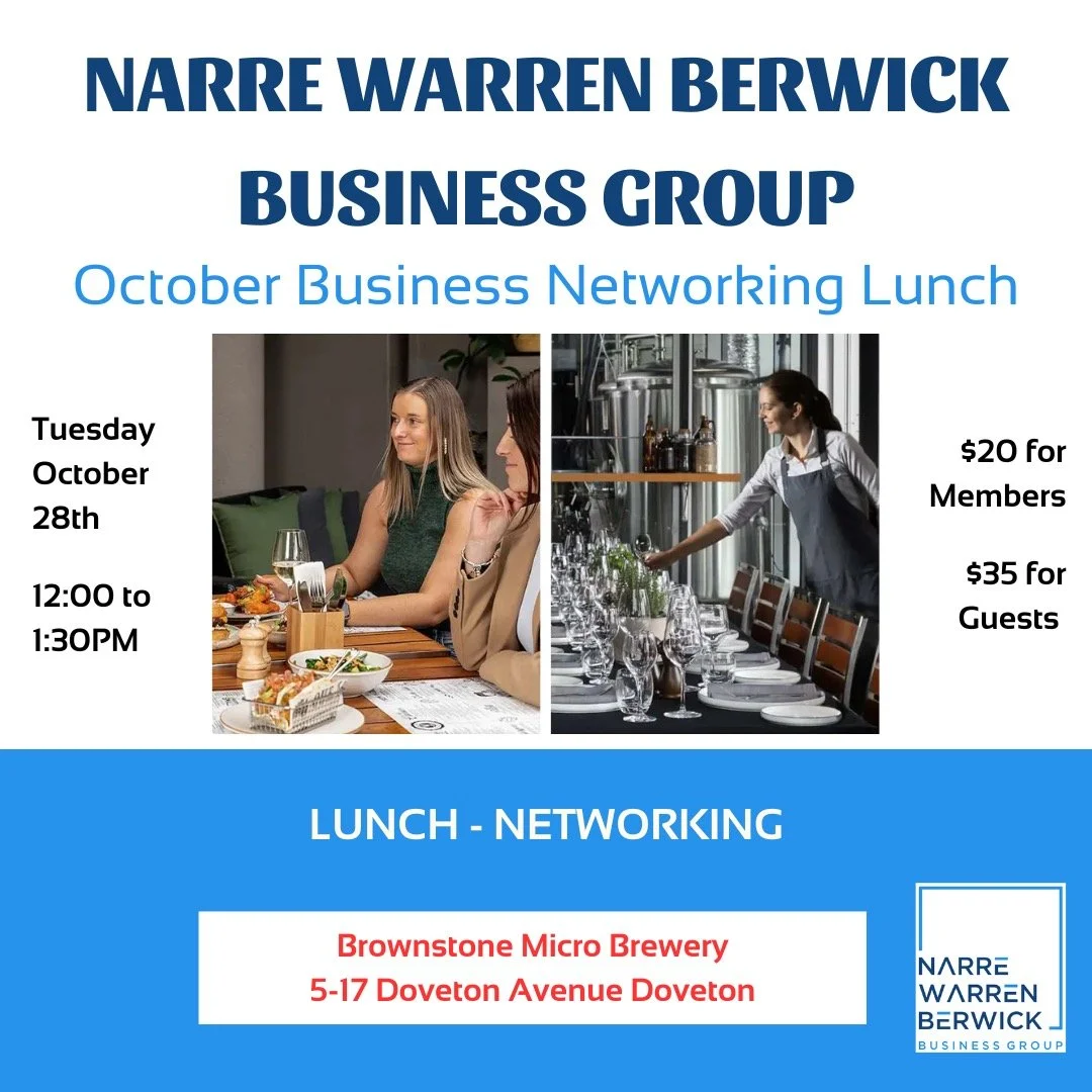 Come join us for our our October Business Networking Lunch! It's a great opportunity to enjoy a fantastic lunch along with networking. There will also be an opportunity for everyone to share their elevator pitch.

Full details and to book your ticket