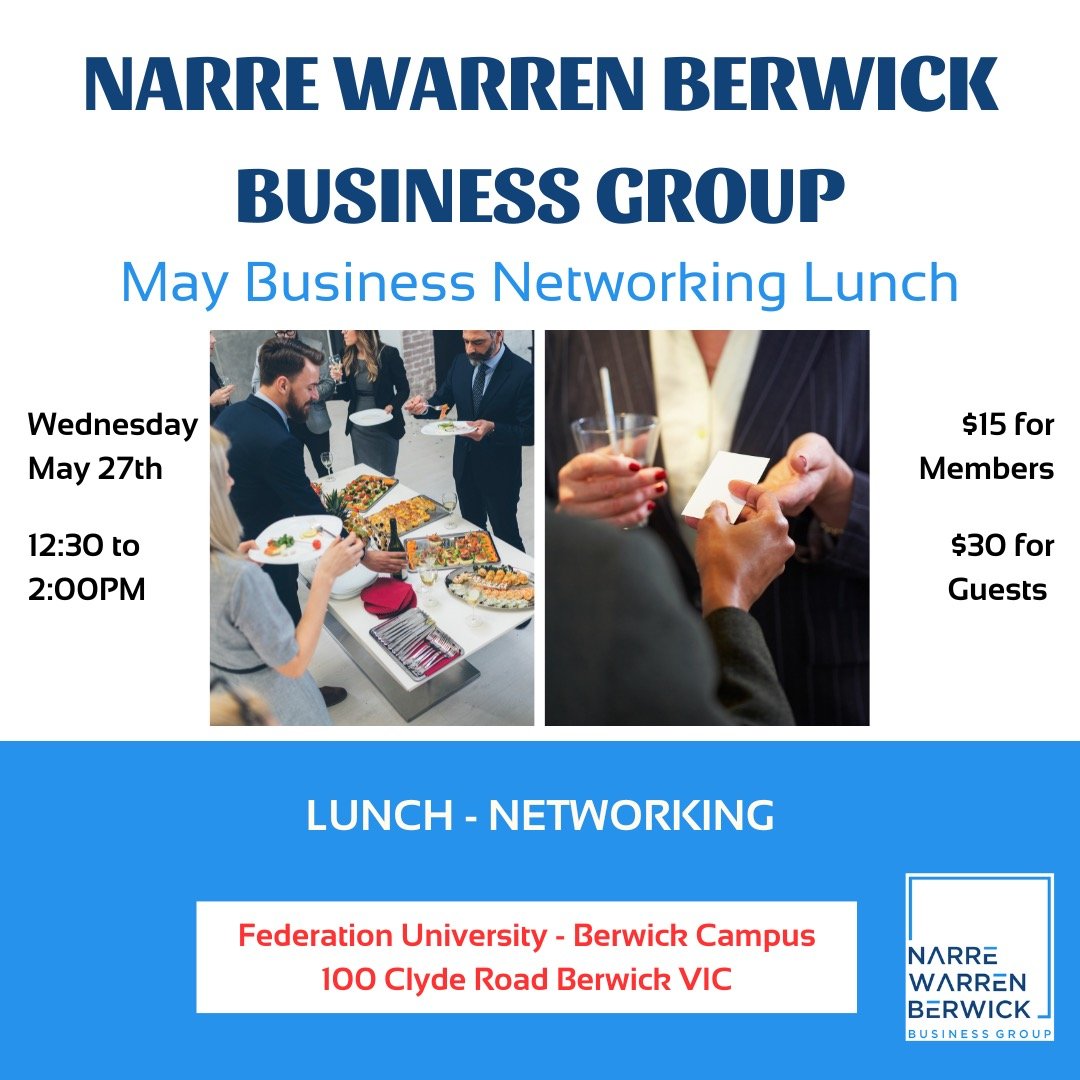 We&rsquo;re excited to invite you to join us for our May Networking Lunch at Federation University in Berwick. It's a great opportunity to enjoy a fantastic lunch along with networking. There will also be an opportunity for everyone to share their el