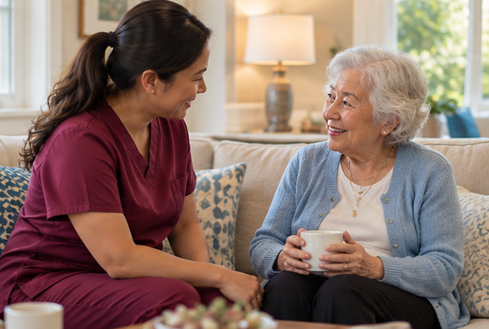 Caregiver providing companionship at home