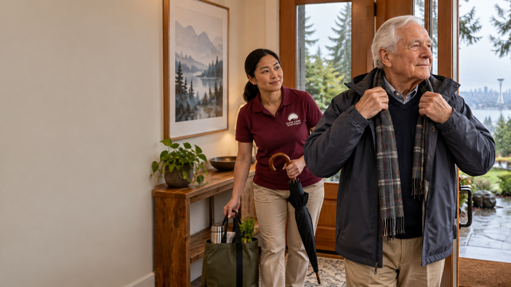 Rainy Departure with Caring Support