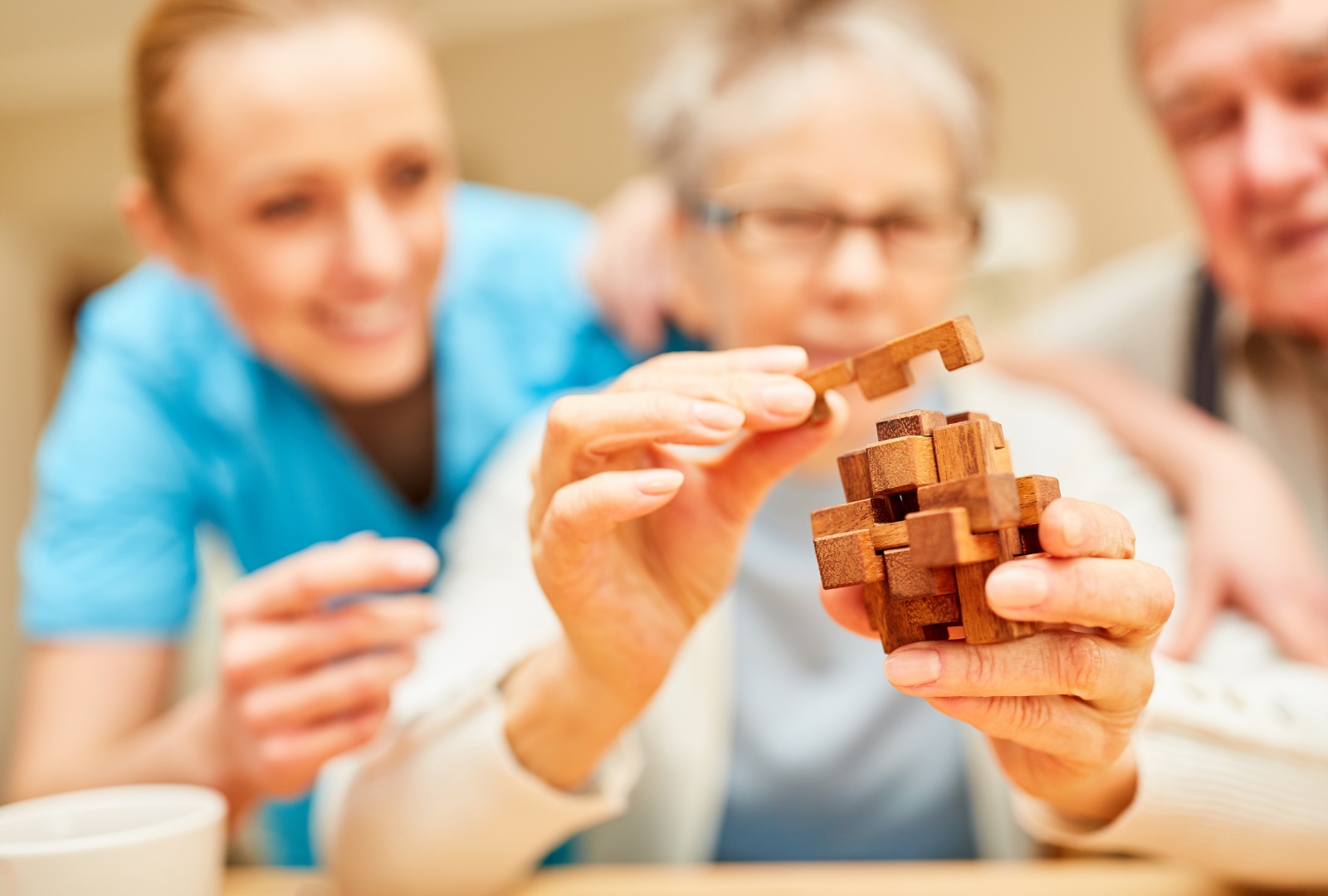 Dementia Senior Woman Is Building Blocks Together