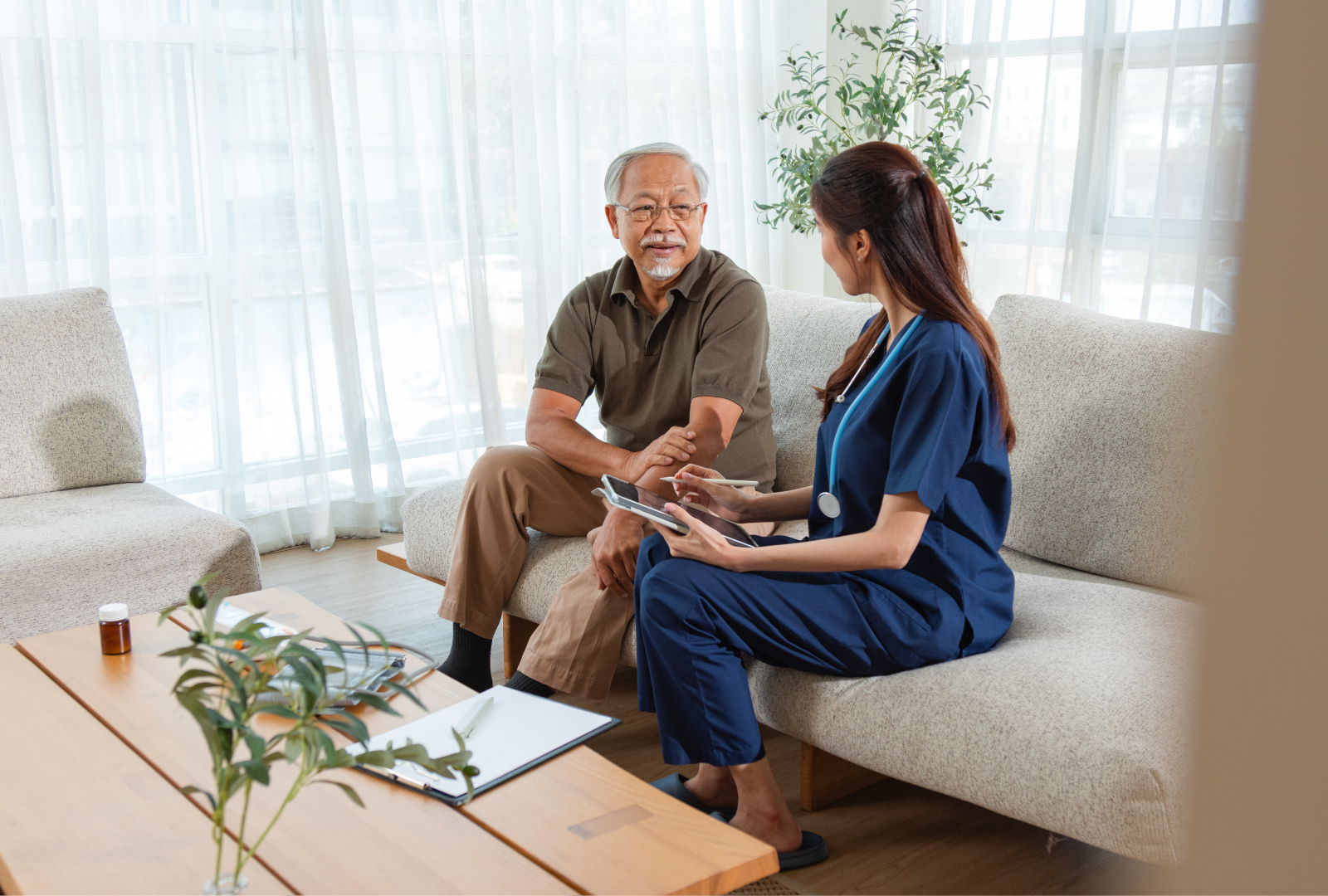 Nurse Consulting with Elderly Patient at Home