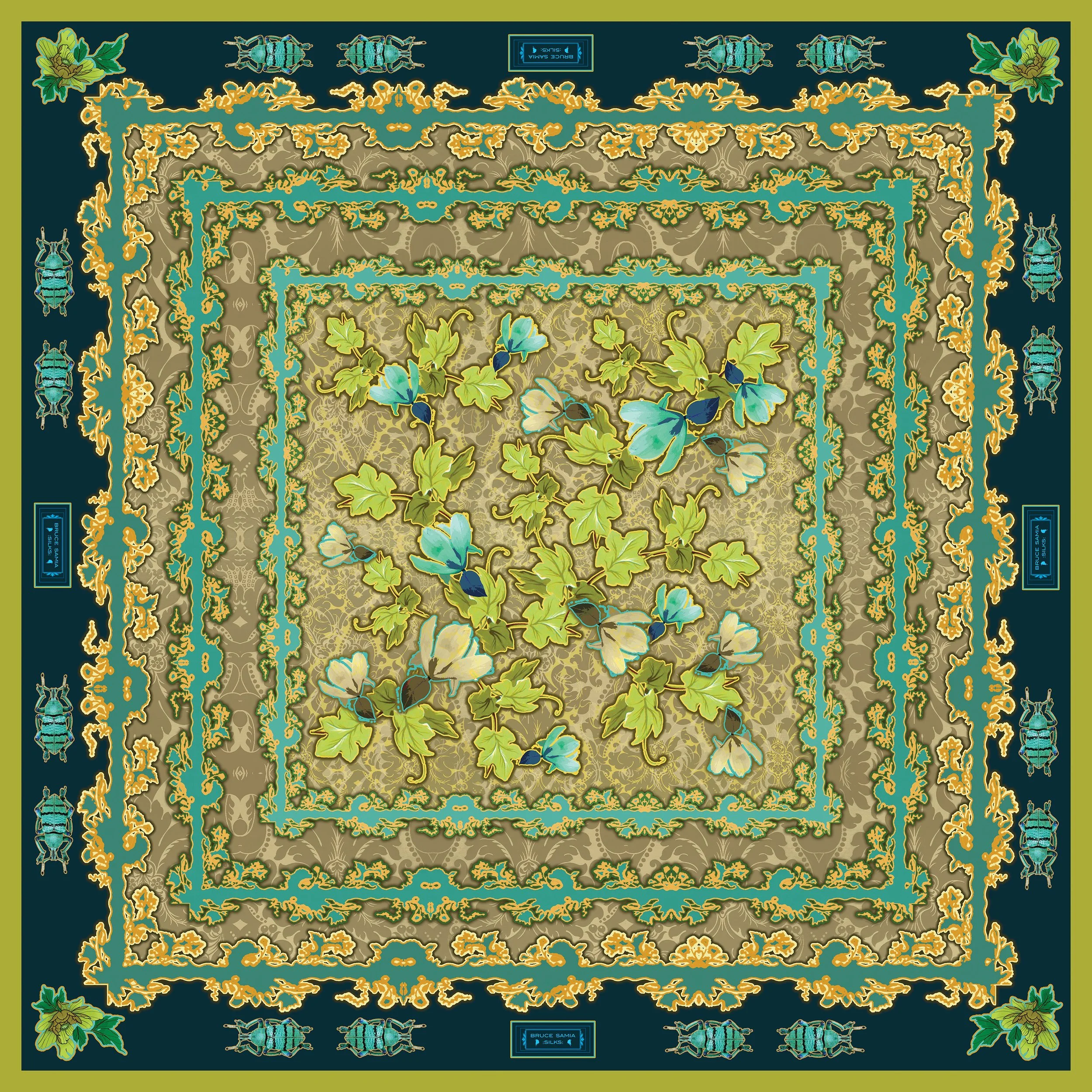 Baroque - Large Scarf -  Deep Blue - Emerald Green -  Gold