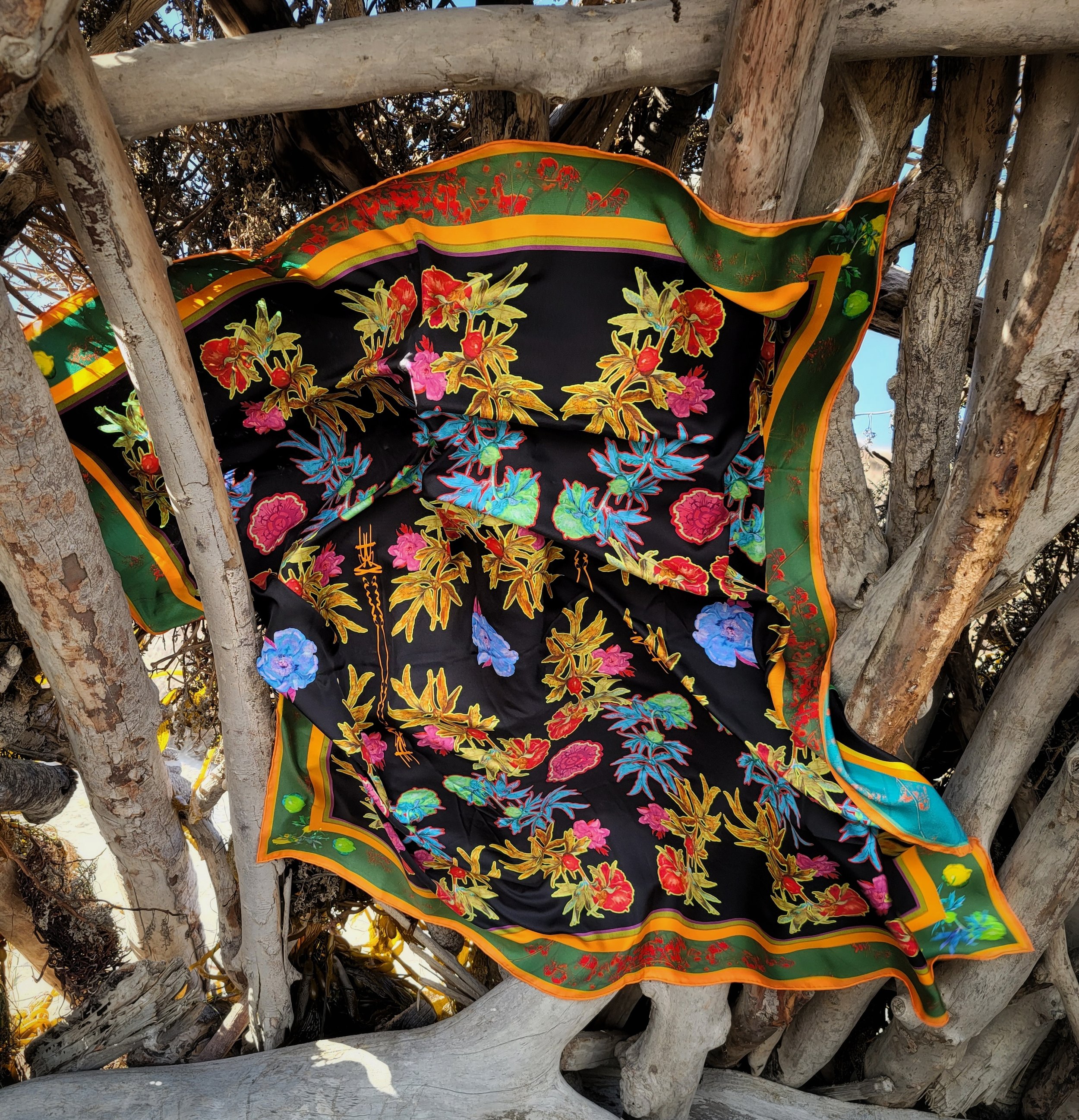 double printed silk twill scarf