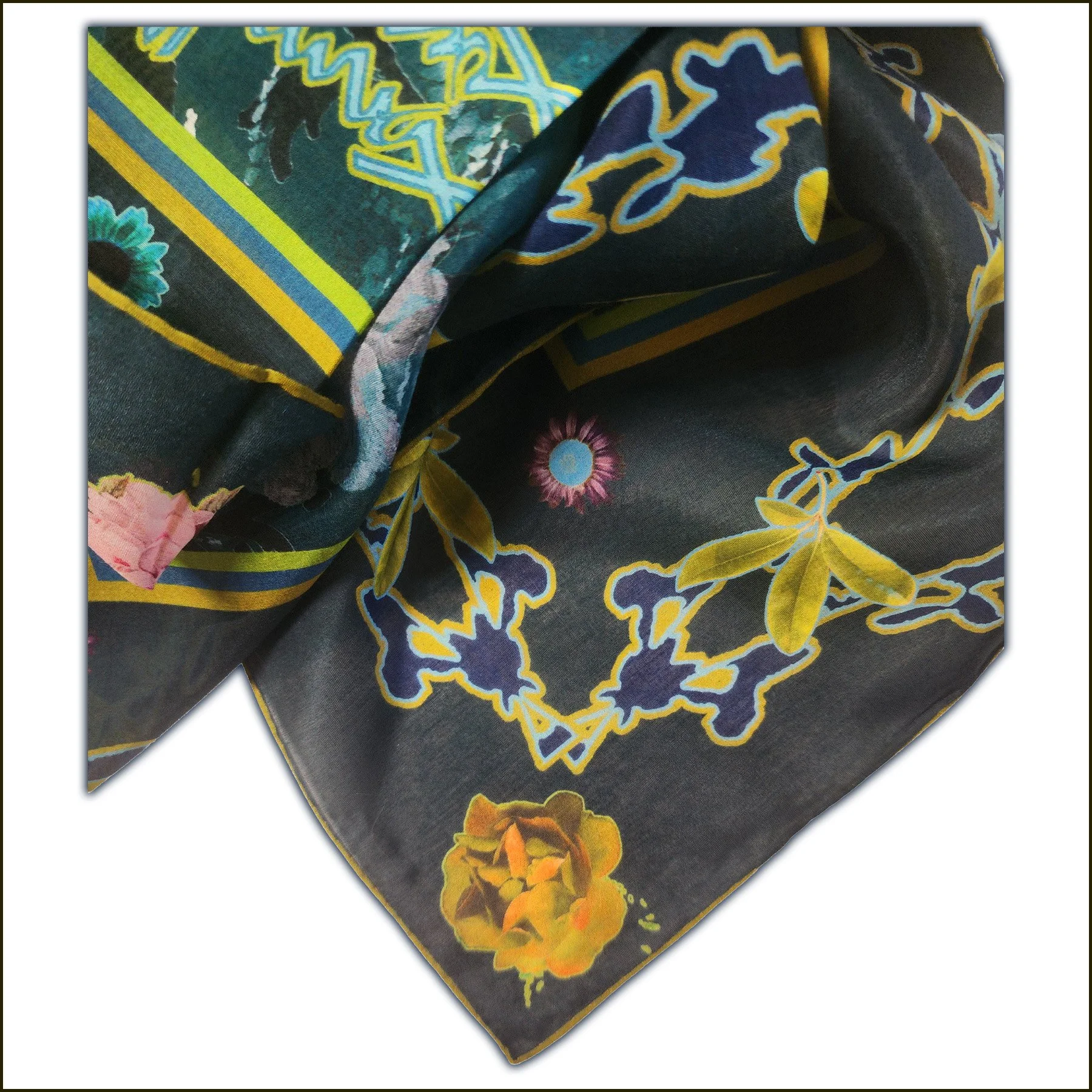 WEBSITE-Floral Manuscript.3 - Large Scarf - Peacock Blue-Pink-gold.jpg