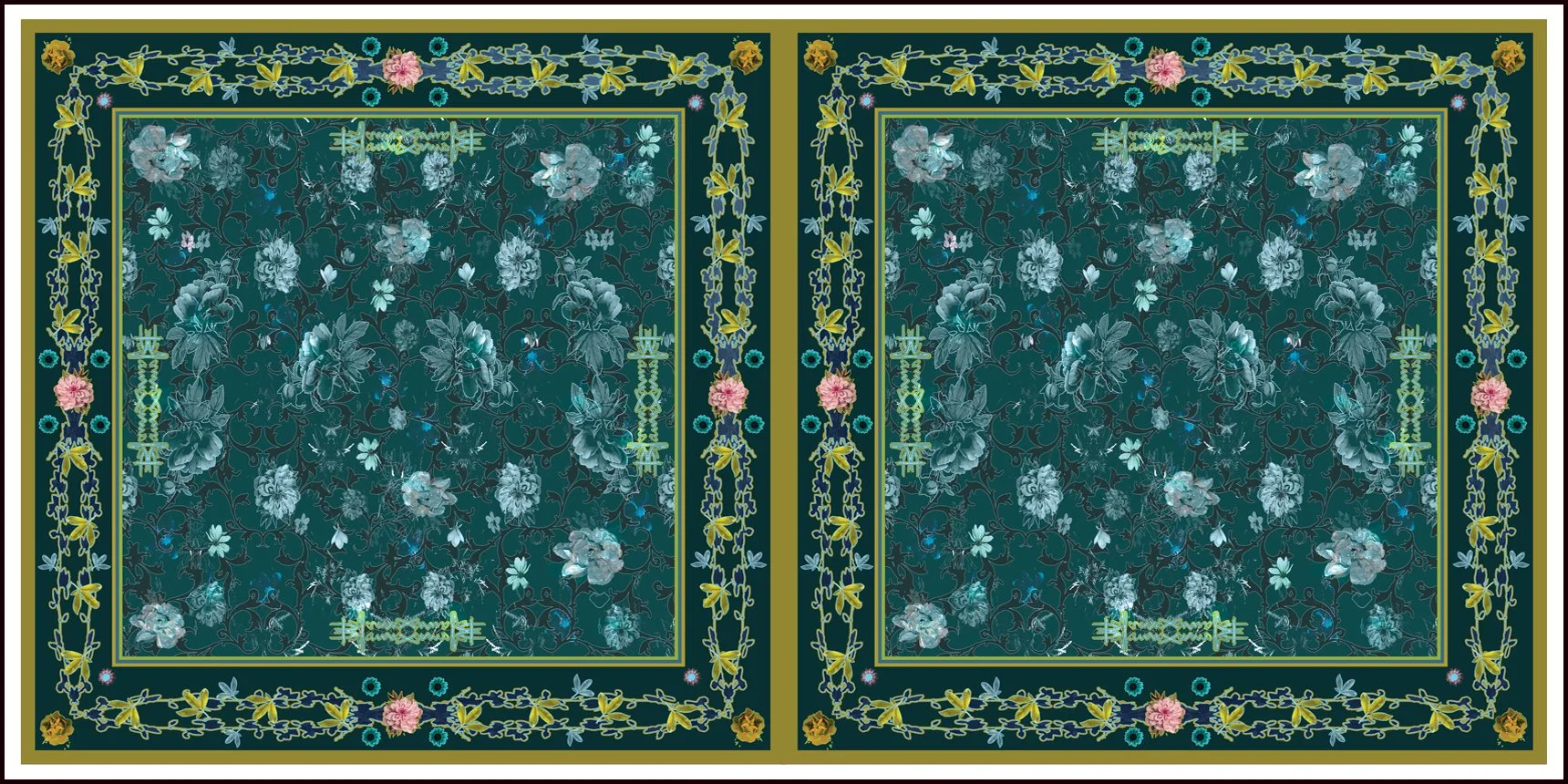 scarf, blue, teal, pink, silk cotton, large scarf, floral.