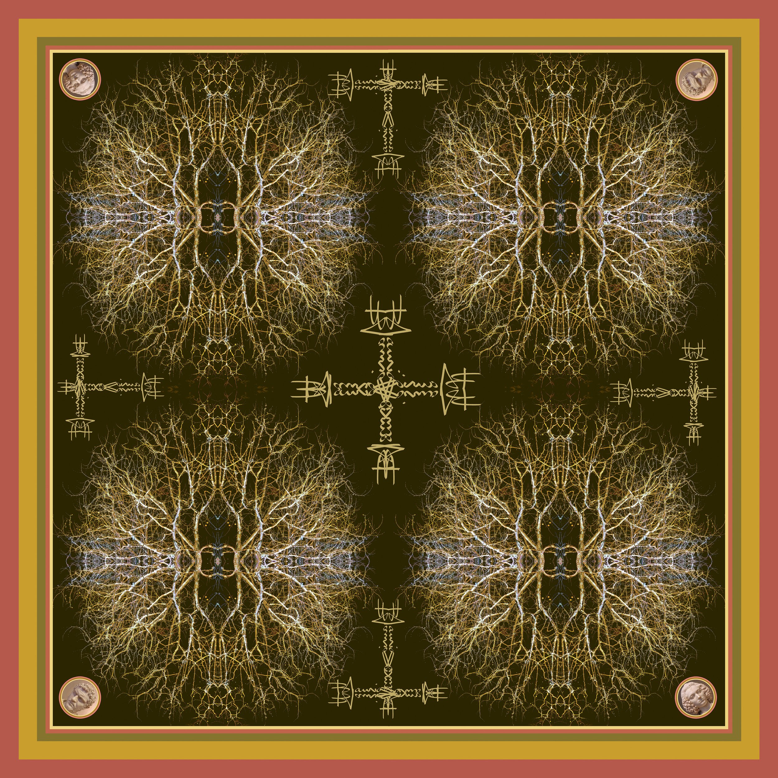 Fractals - Dark Brown - Gold - Bandana