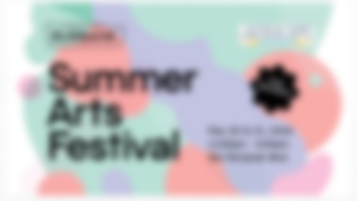 Colorful abstract background poster for the Summer Arts Festival in Burbank Downtown, featuring the Jackalope Indie Artisan Fair. Free admission, held on May 30 and 31, 2026, from 11:00 am to 6:00 pm on San Fernando Boulevard.