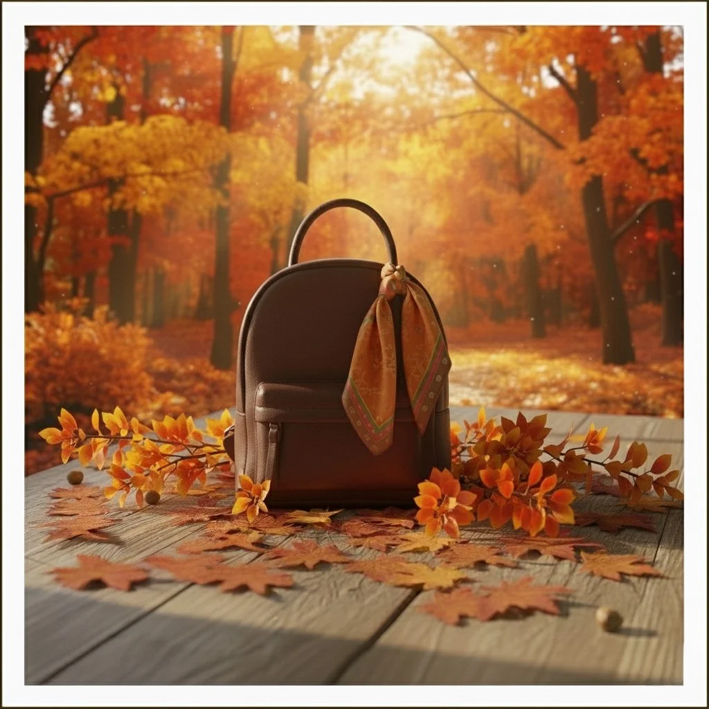 bndan with gold leaves on an orange background.