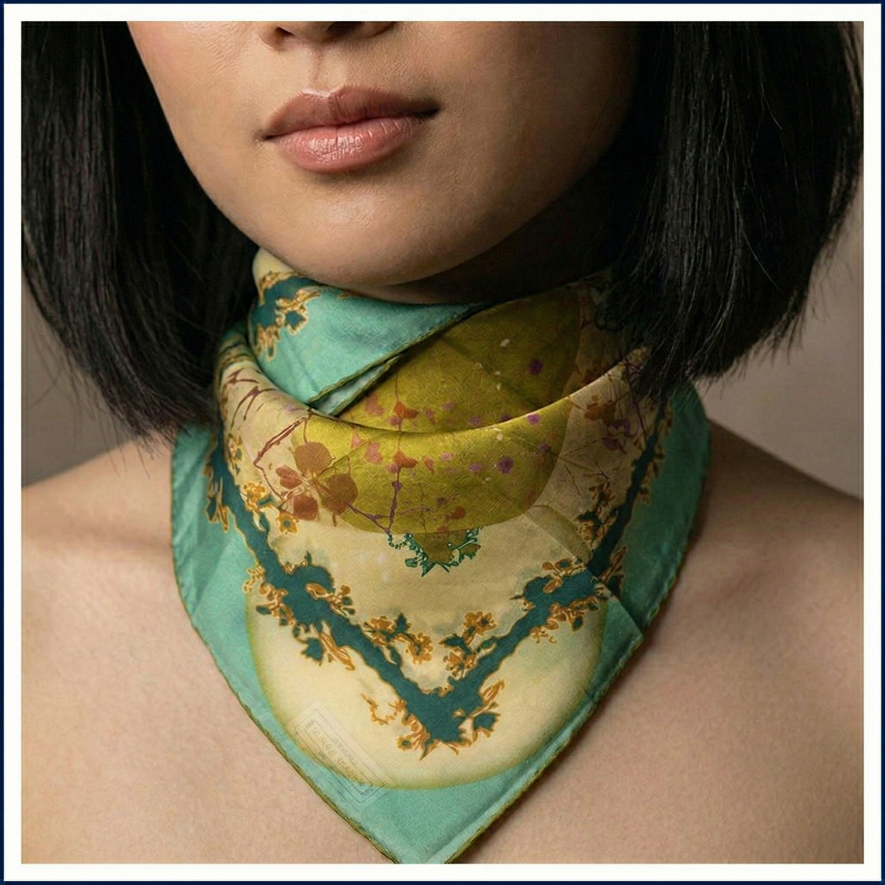 bandana, cream, light teal, floral, sun, moons branches, red