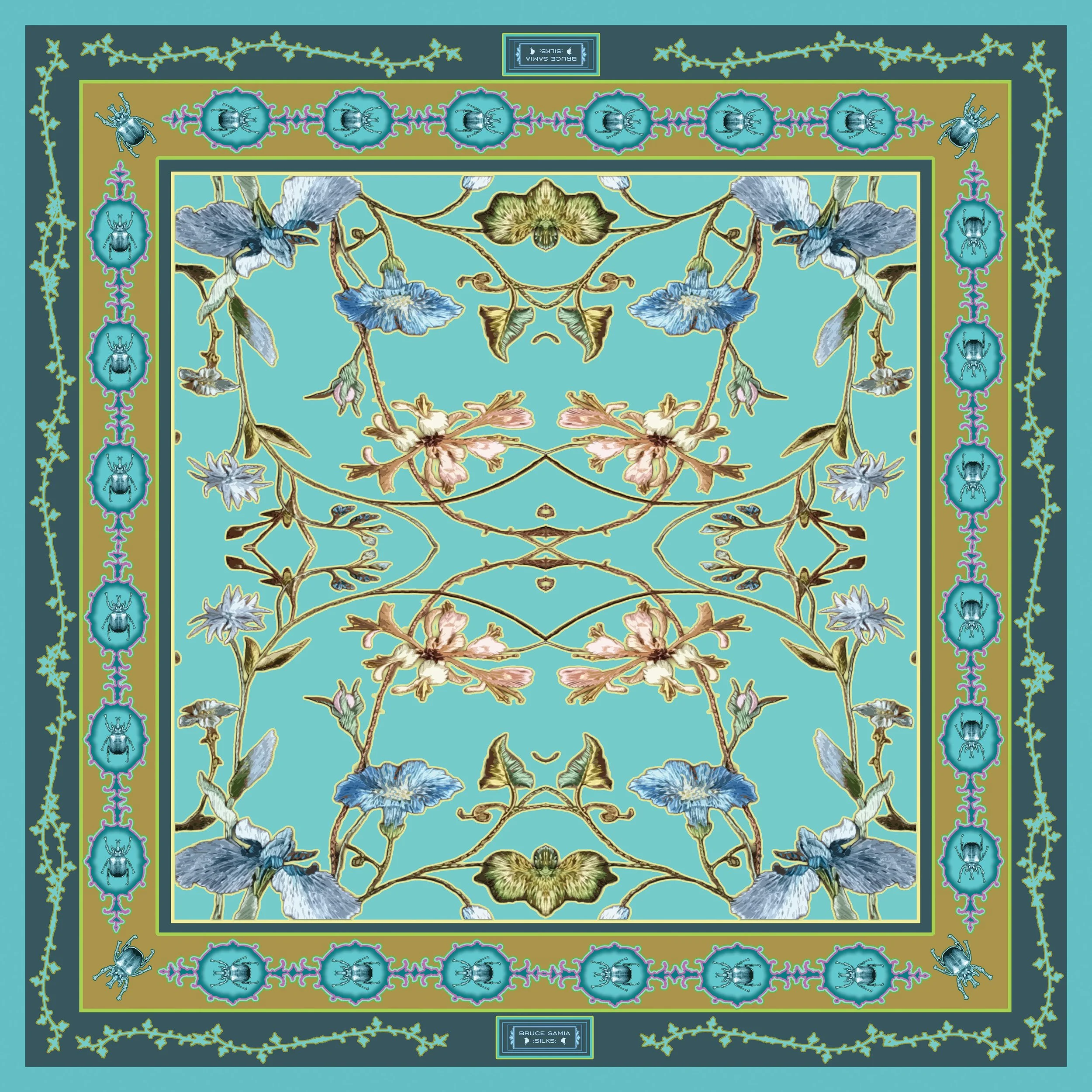 Medallion Floral - Bandana - Aqua- gold