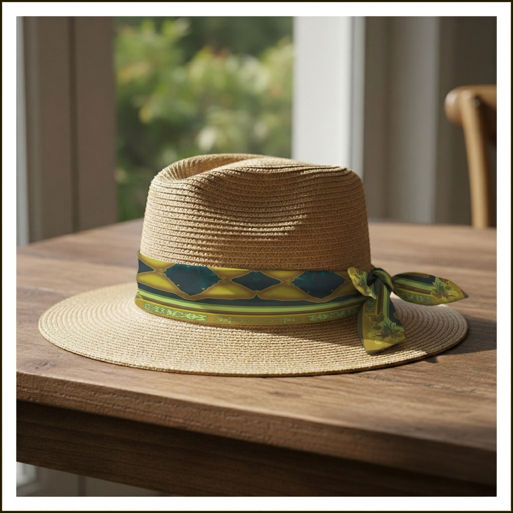 bandana, mini scarf, bag accessory, deep blue, gold, floral.