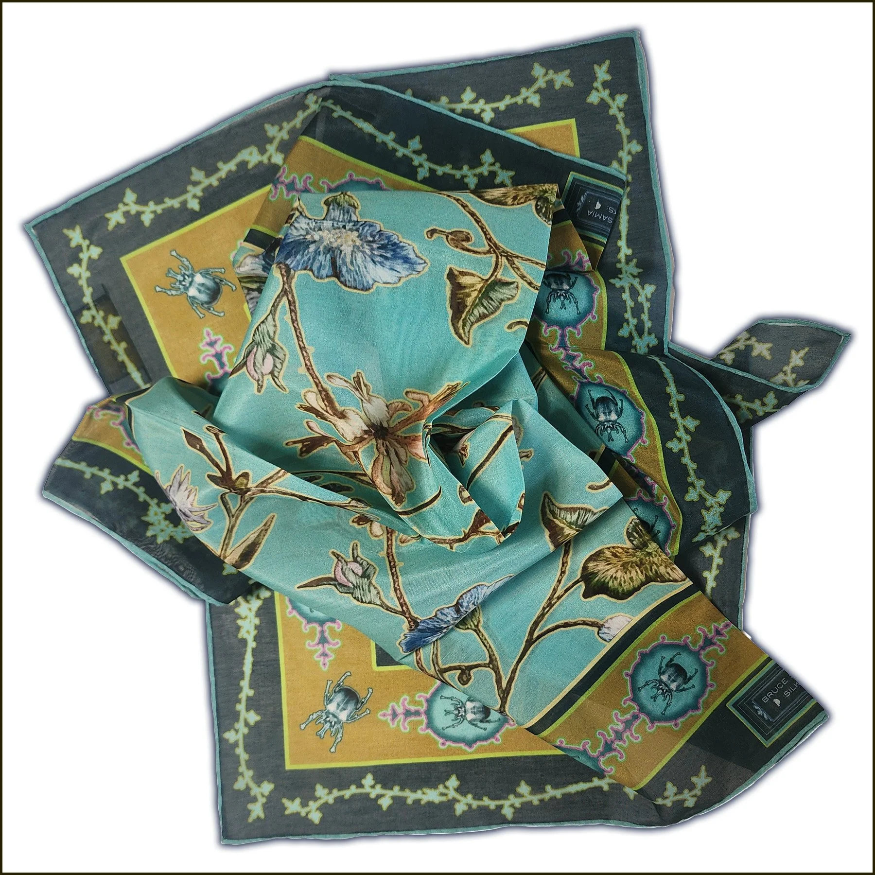 WEBSITE.2-Medallion Floral - Bandana - Aqua- gold.jpg