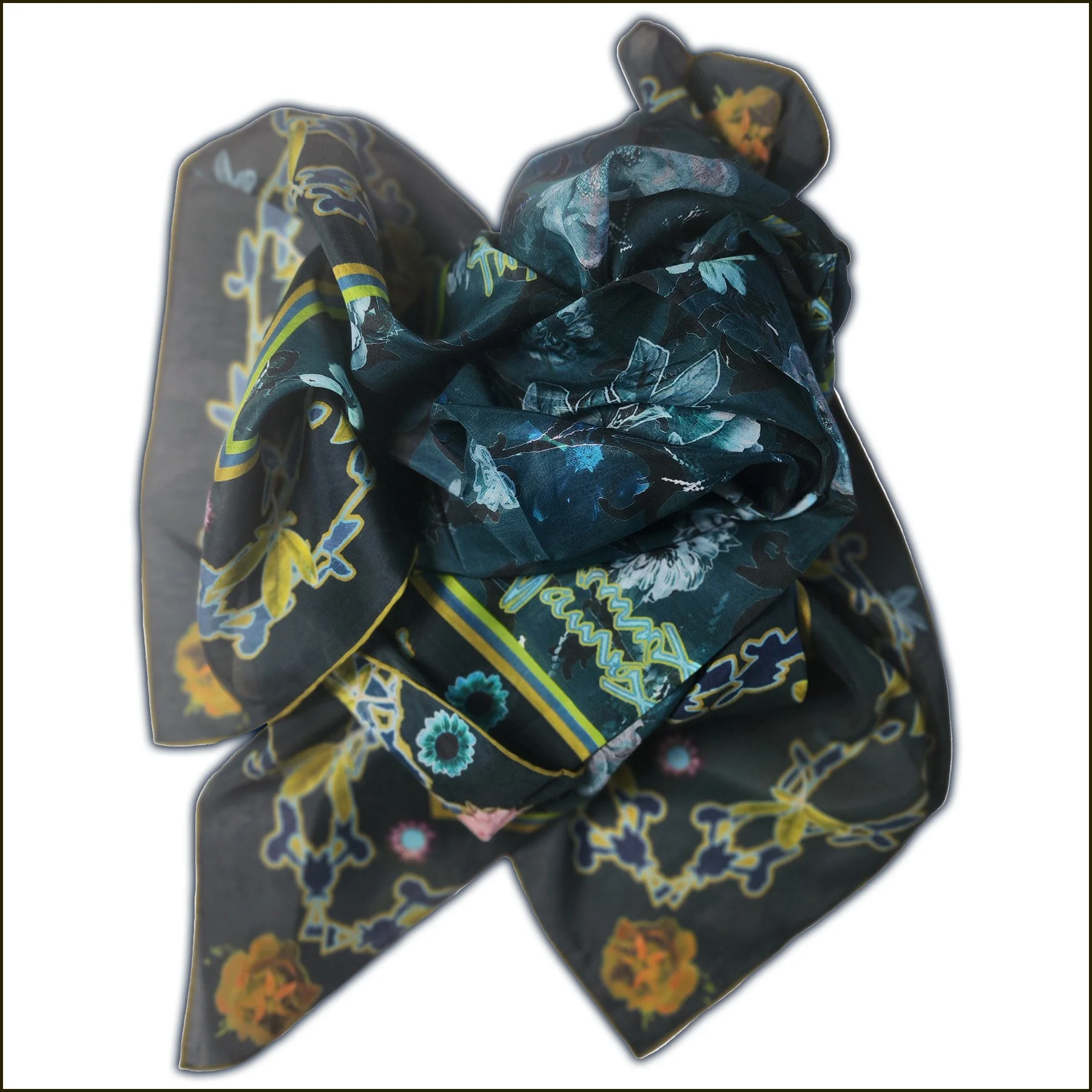 WEBSITE-Floral Manuscript.2 - Large Scarf - Peacock Blue-Pink-gold.jpg