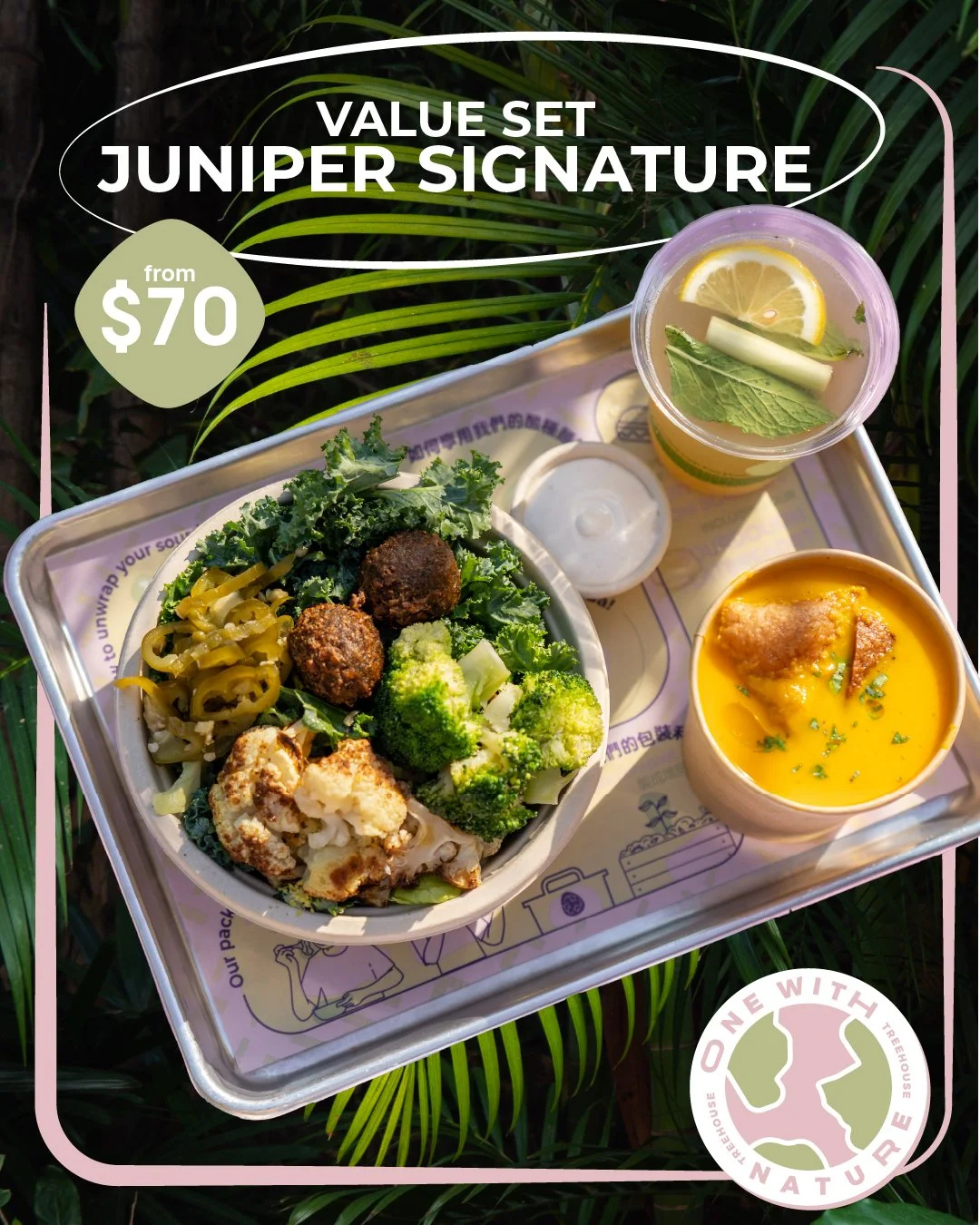 Craving something hearty, fresh, and totally satisfying? We've got you covered. 🍽️

The JUNIPER Bowl or Flatbread Set is a menu staple. Choose your main, then add a warm soup of the day or a zesty lemonade to complete the meal. All starting at $70.
