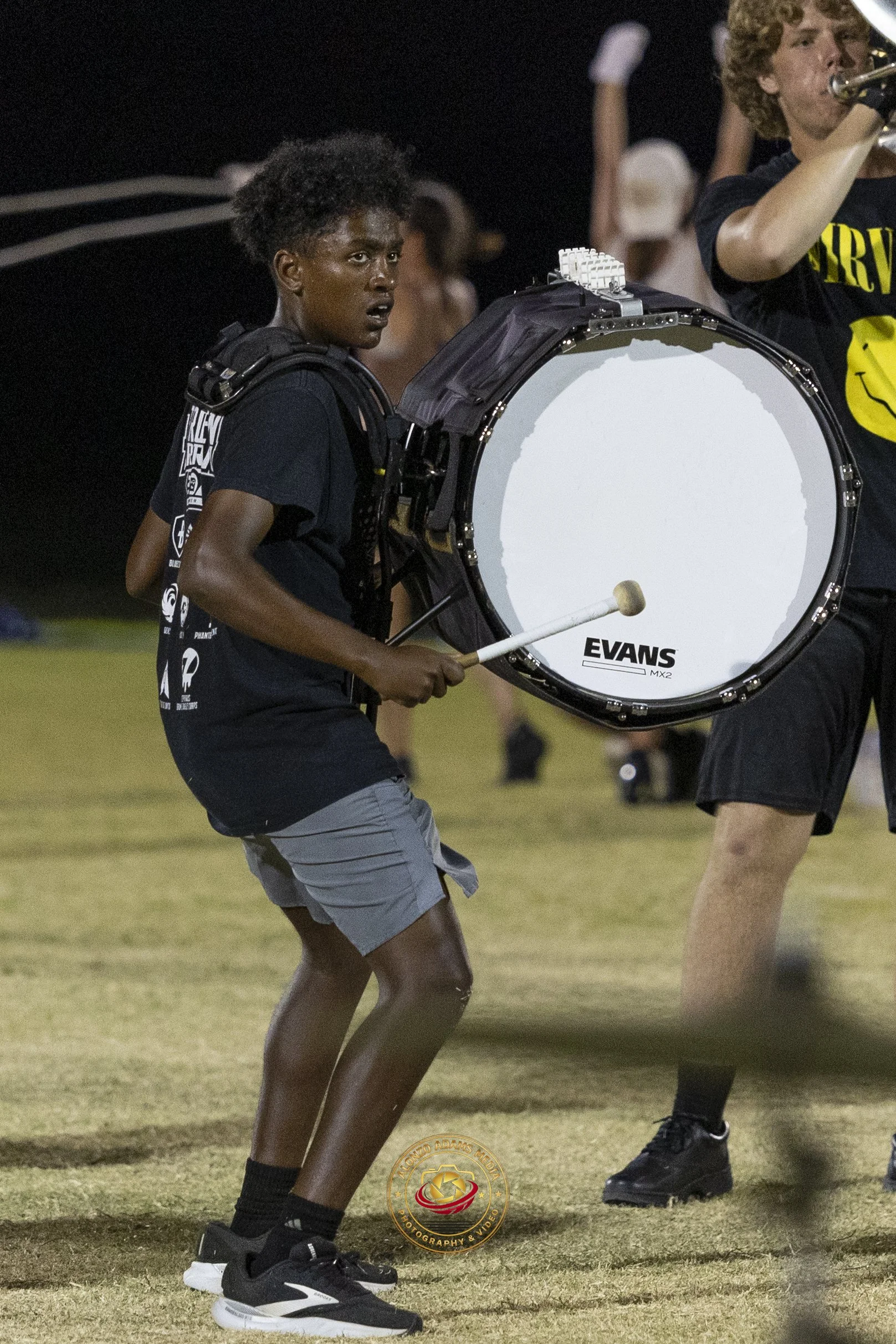 bass drummer practice on field