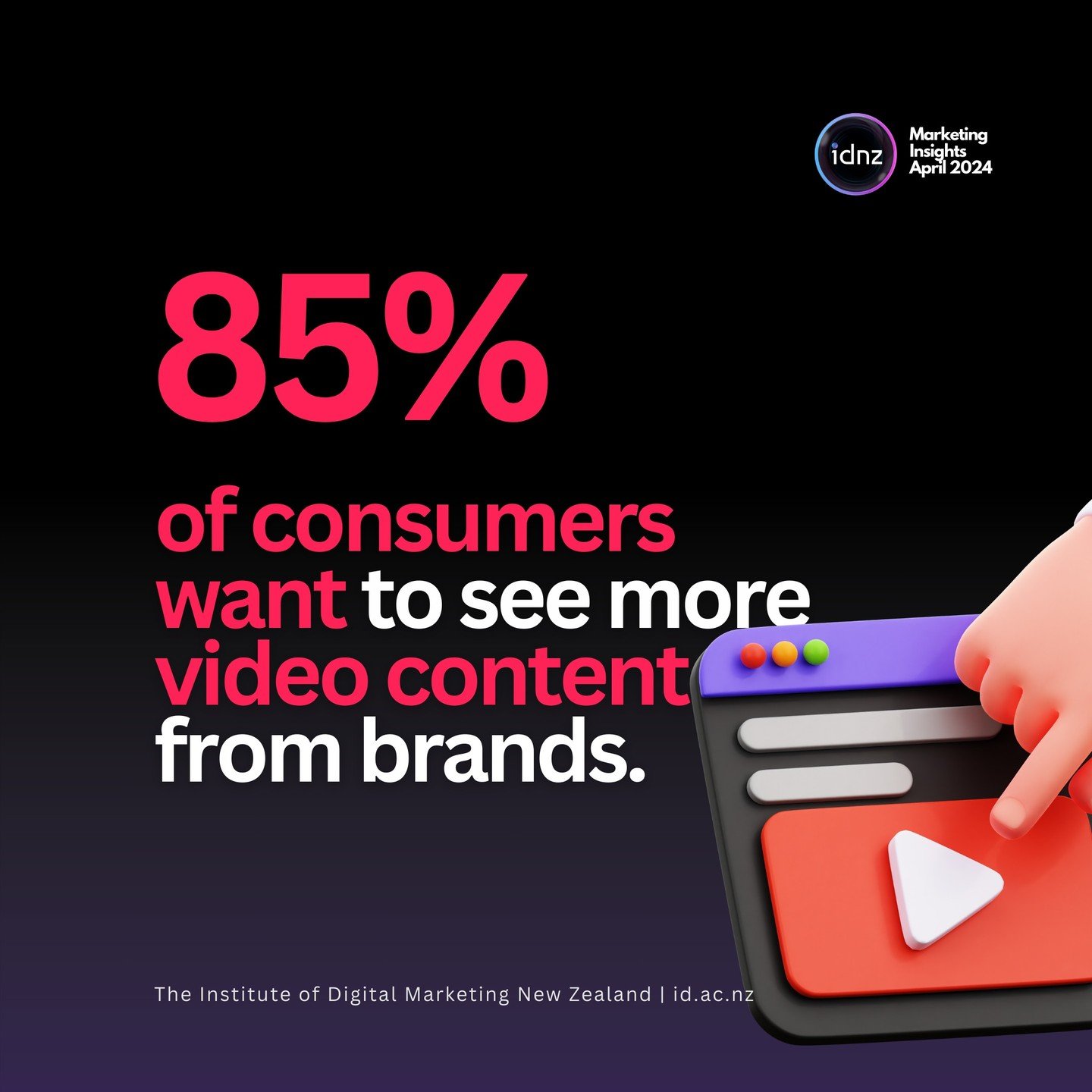 Thinking about skipping video marketing? Think again. 85% of consumers want to see more video content from brands. Video is the future of digital marketing&mdash;it's engaging, shareable, and builds trust. 

#VideoMarketing2024 #AucklandBusiness&quot