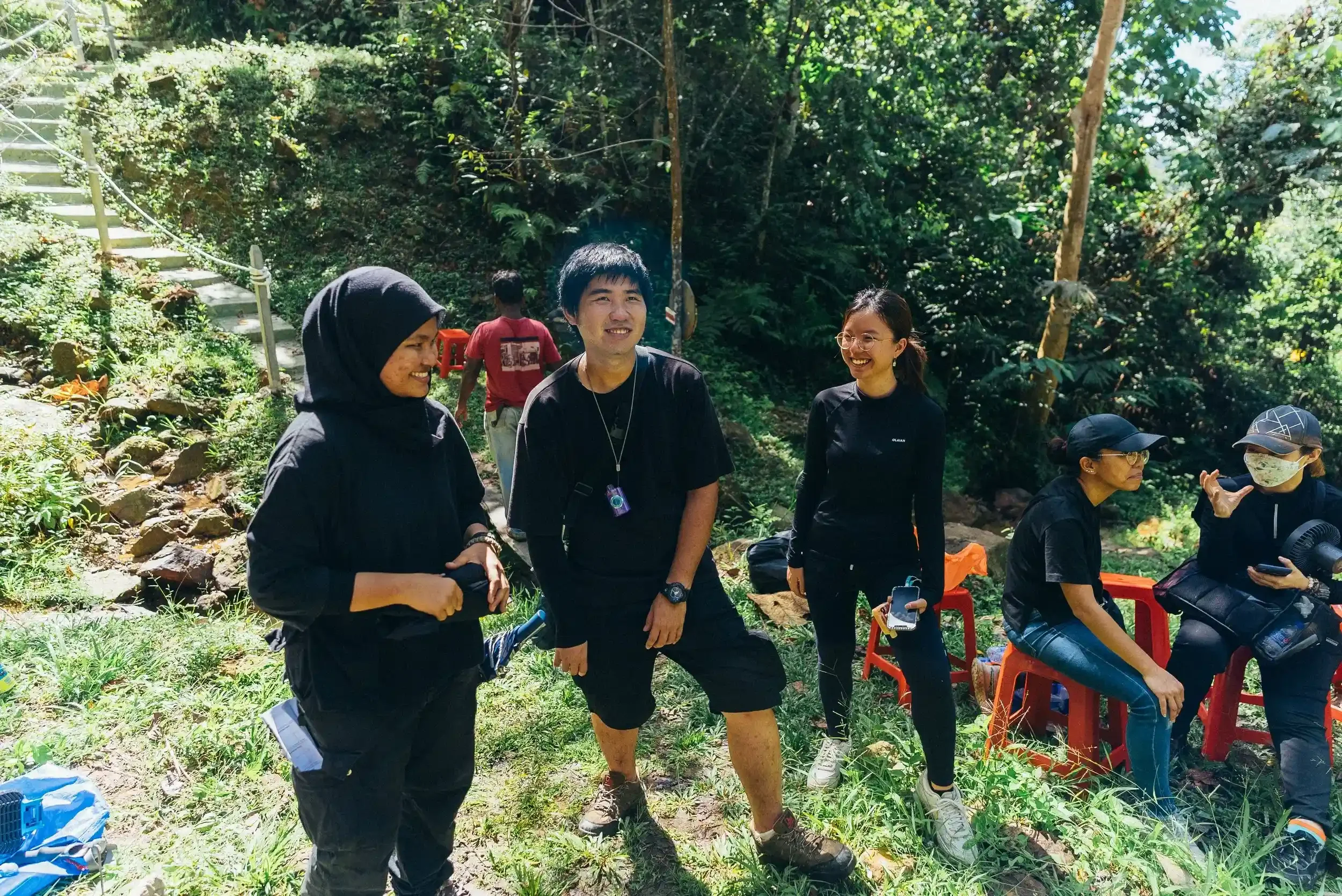 filming crews relaxing at dechatlon fliming set.webp