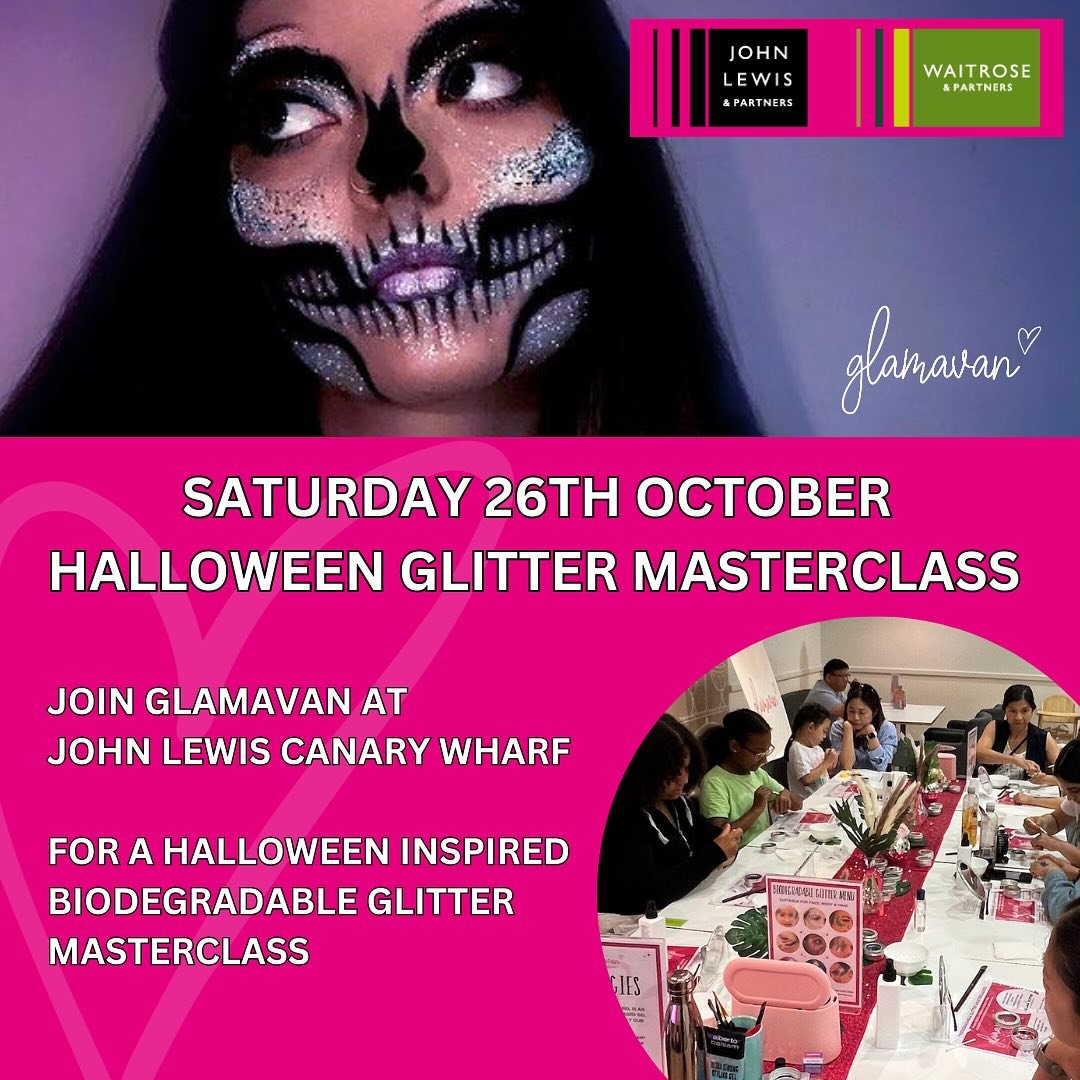 👻✨HALLOWEEN MASTERCLASS✨👻
We are very excited to be hosting a Halloween inspired glitter masterclass at the wonderful @johnlewis_canarywharf on Saturday 26th October!

🦇We are hosting two spook-tacular sessions at 11am &amp; 2pm! 🦇

Our 90 minute