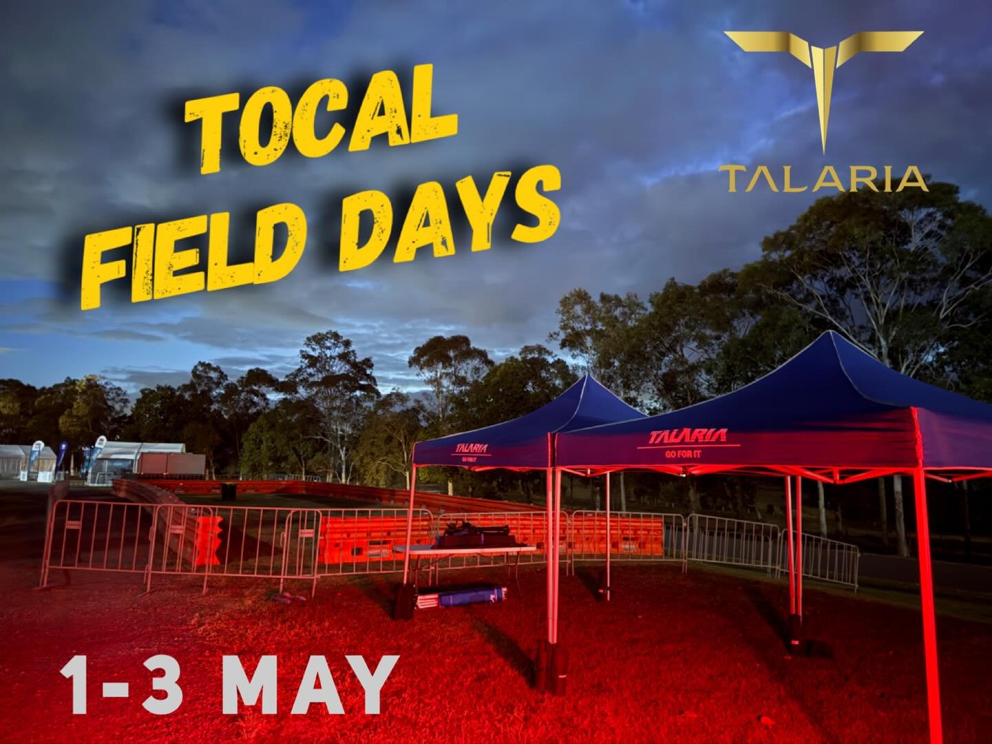 TALARIA IS HEADING TO TOCAL 🔥

We&rsquo;re excited to be exhibiting at the Tocal Field Days from 1&ndash;3 May at Tocal Agricultural College!

Come and experience the future of riding with Talaria&rsquo;s electric performance range&mdash;built for b
