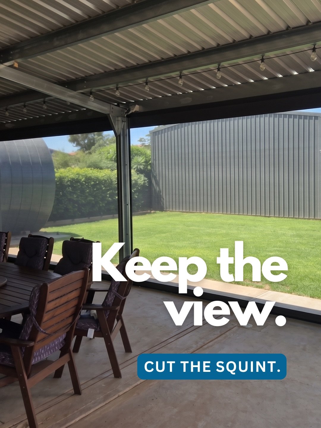 Keep the view. Cut the squint. 😎

This Stirling North outdoor area just got a whole lot more comfortable.

Custom outdoor blinds now add shade and privacy, while still keeping the space open and easy to use.

Graphite 95% UV fabric, Woodland Grey fr