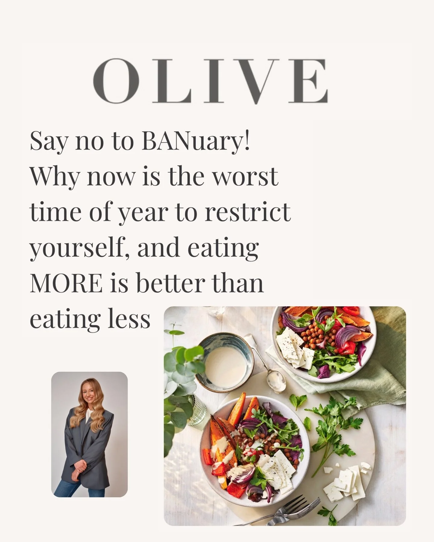 @Rhitrition spoke with @OliveMagazine about why restriction at the start of a new year can sometimes do more harm than good 🗞️✨

The darker, colder months already bring a lot of change, returning to work routines, less daylight and the general slump