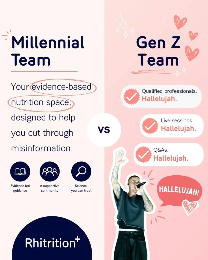 Rhitrition+, Hallelujah. 

Introducing Rhitrition+, your new online space for realistic, expert-led nutrition support in a world of conflicting advice, wellness misinformation and algorithm overload.

💗 live sessions &amp; Q&amp;As
💗 myth-busting c