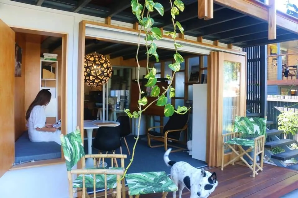 After - a multi-purpose space connecting to the pool and home office.