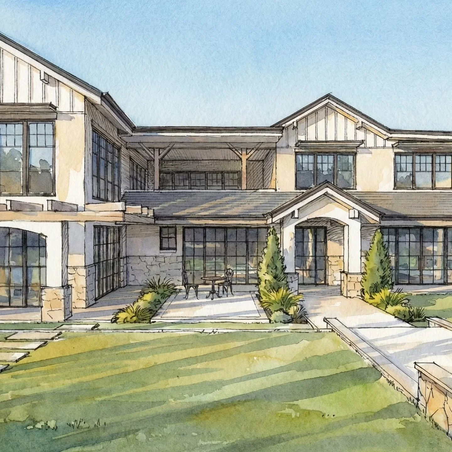 New family home watercolour design concept in Bardon, Brisbane. Currently designing. #brisbane #americanfarmhousestyle #brisbanearchitect #queenslandhomes #concept