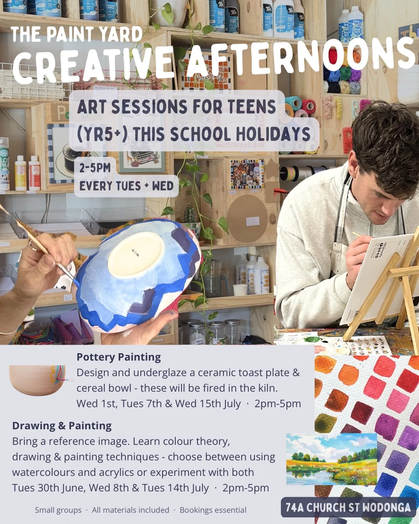 🎨 Creative Afternoons | Year 5+

Designed for older children and teens who love art and want time to develop their skills in a relaxed, supportive studio environment.

🏺 Pottery Painting
Design and paint your own ceramic bread plate and cereal bowl