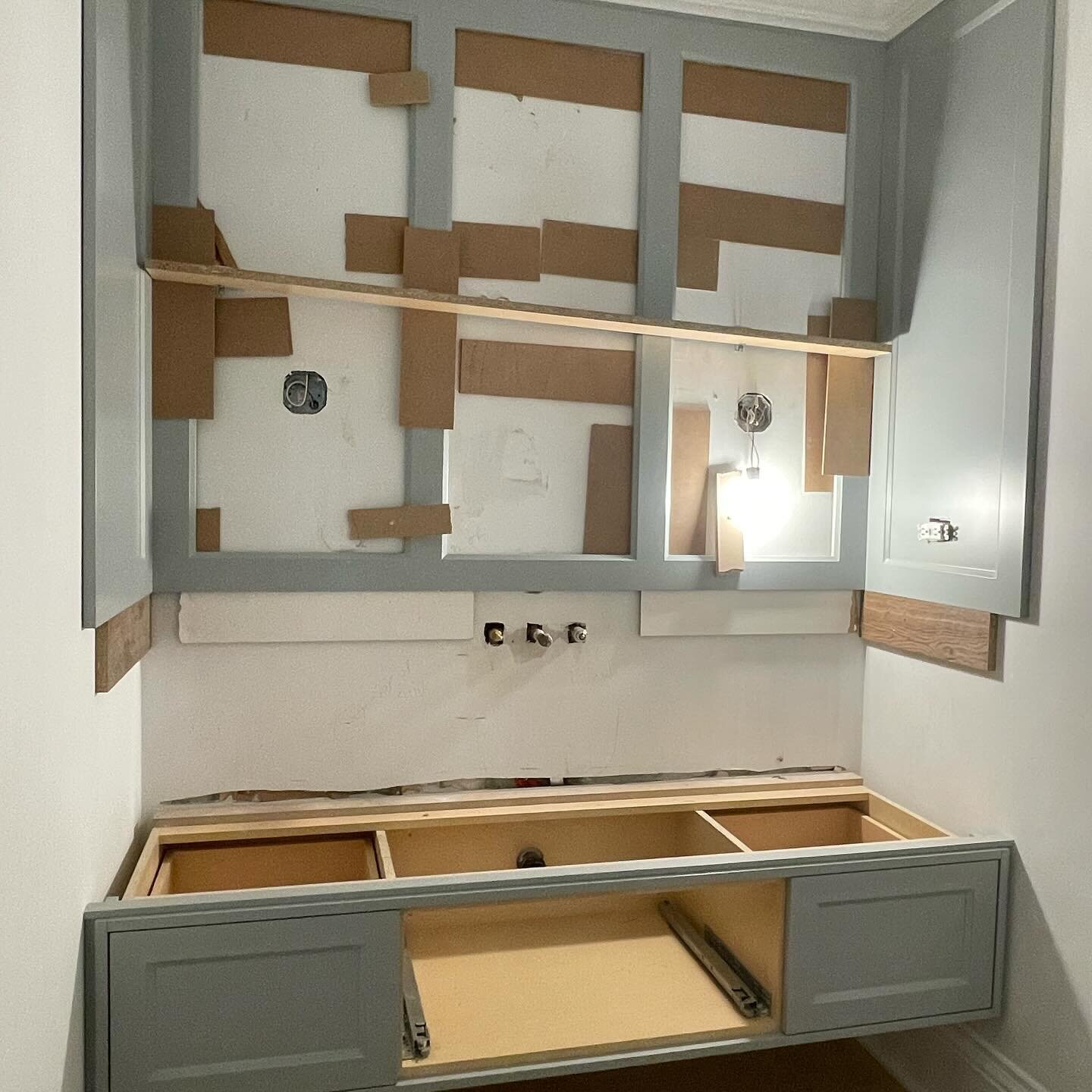 Checked in on #projectorrell today. This powder room is going to be beautiful. Wait until you see the wallpaper!